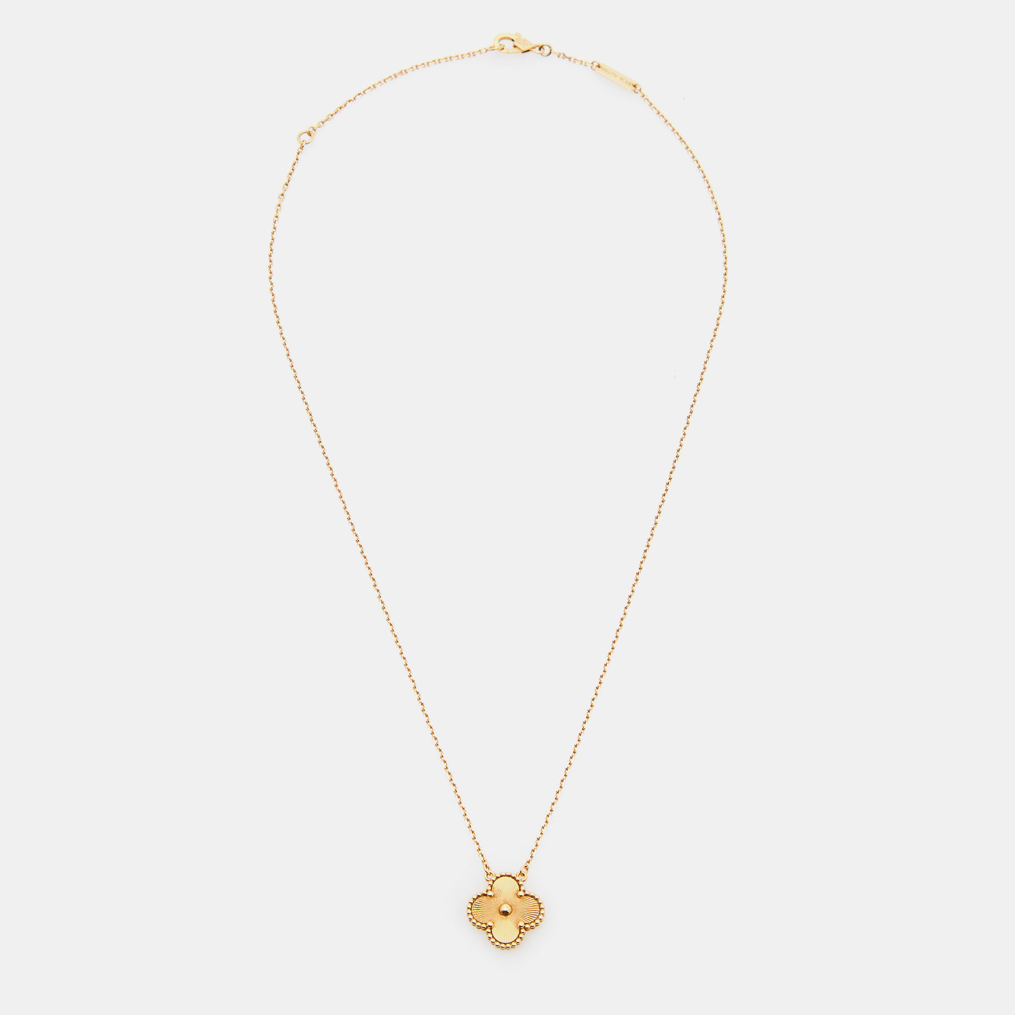 

Van Cleef & Arpels Vintage Alhambra Guilloché 18k Yellow Gold Pendant Necklace
