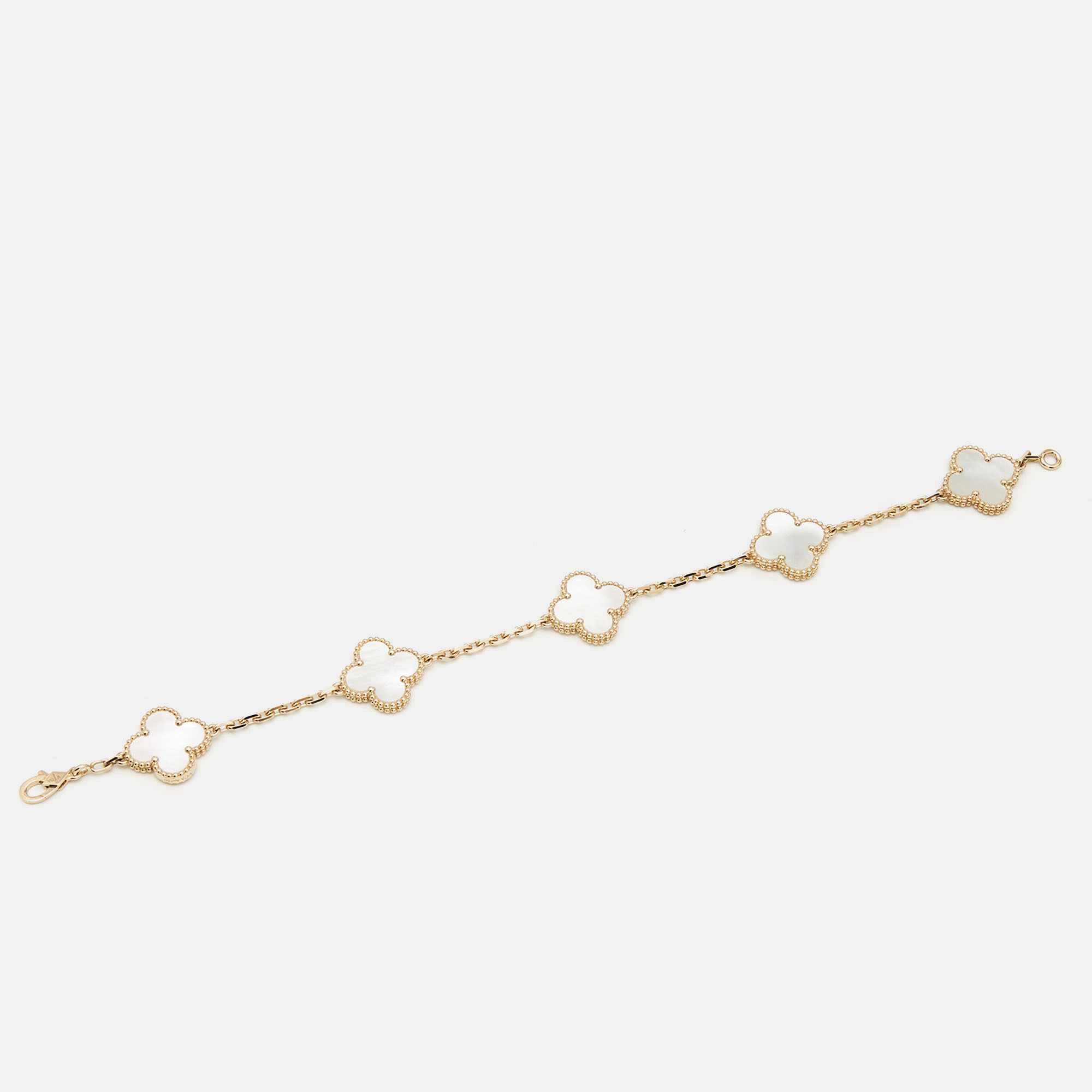 

Van Cleef & Arpels Vintage Alhambra Mother of Pearl 18k Yellow Gold Station Bracelet