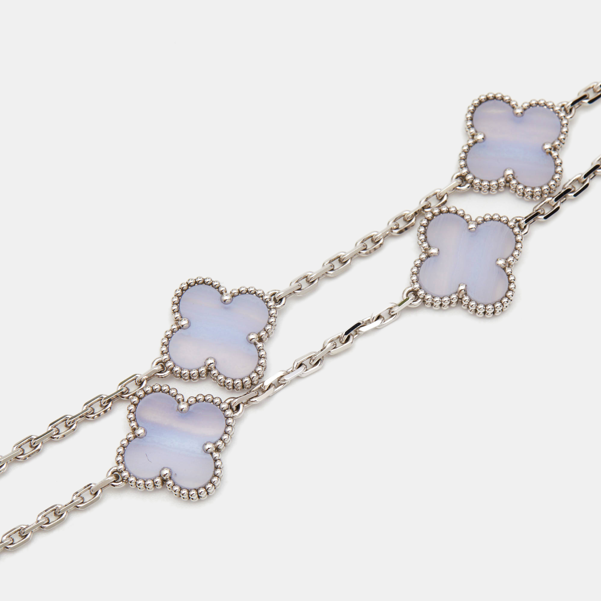 

Van Cleef & Arpels Vintage Alhambra Chalcedony 18k White Gold Station Necklace