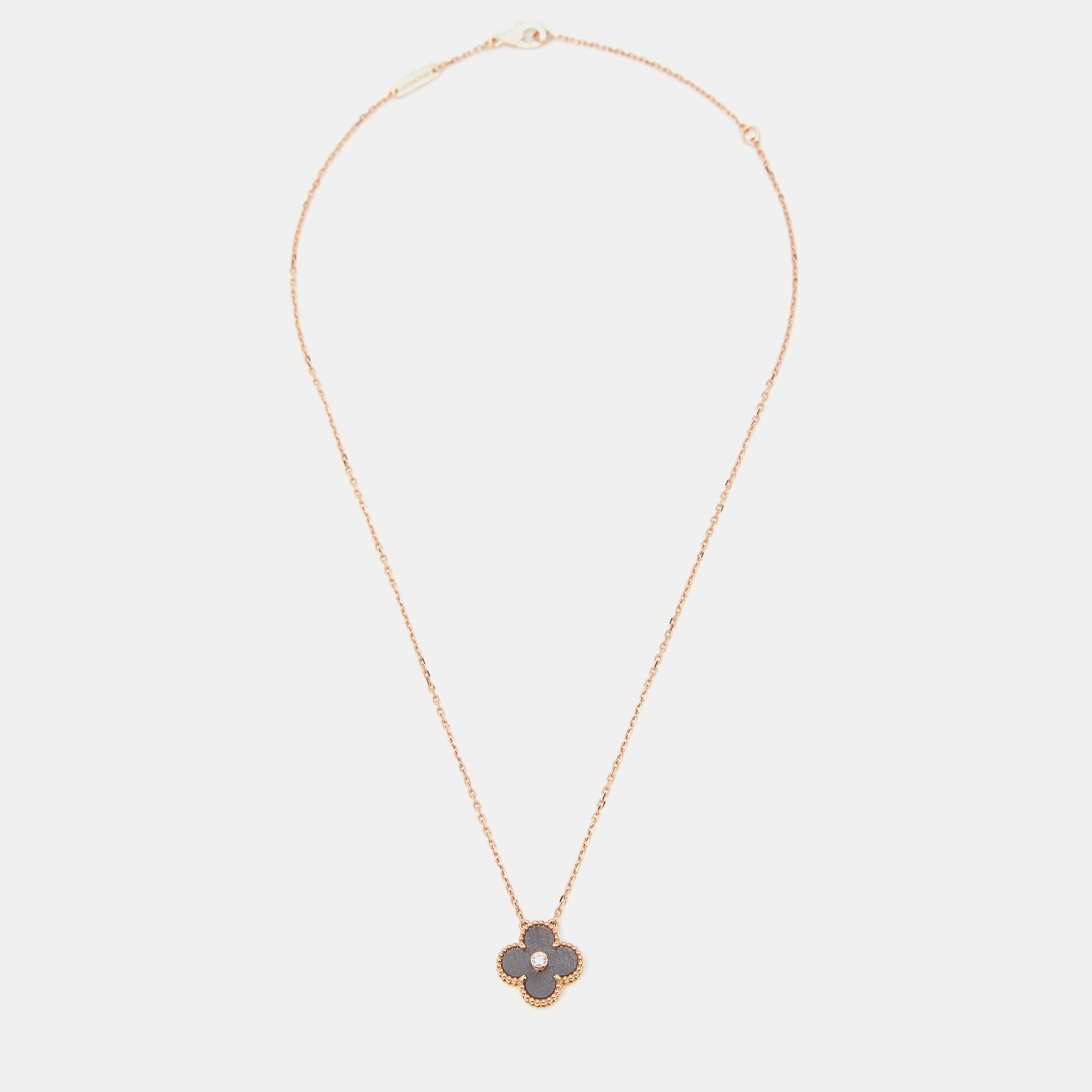 Van Cleef & Arpels Vintage Alhambra Obsidian DIamond 18k Rose Gold 2023 Holiday Necklace 