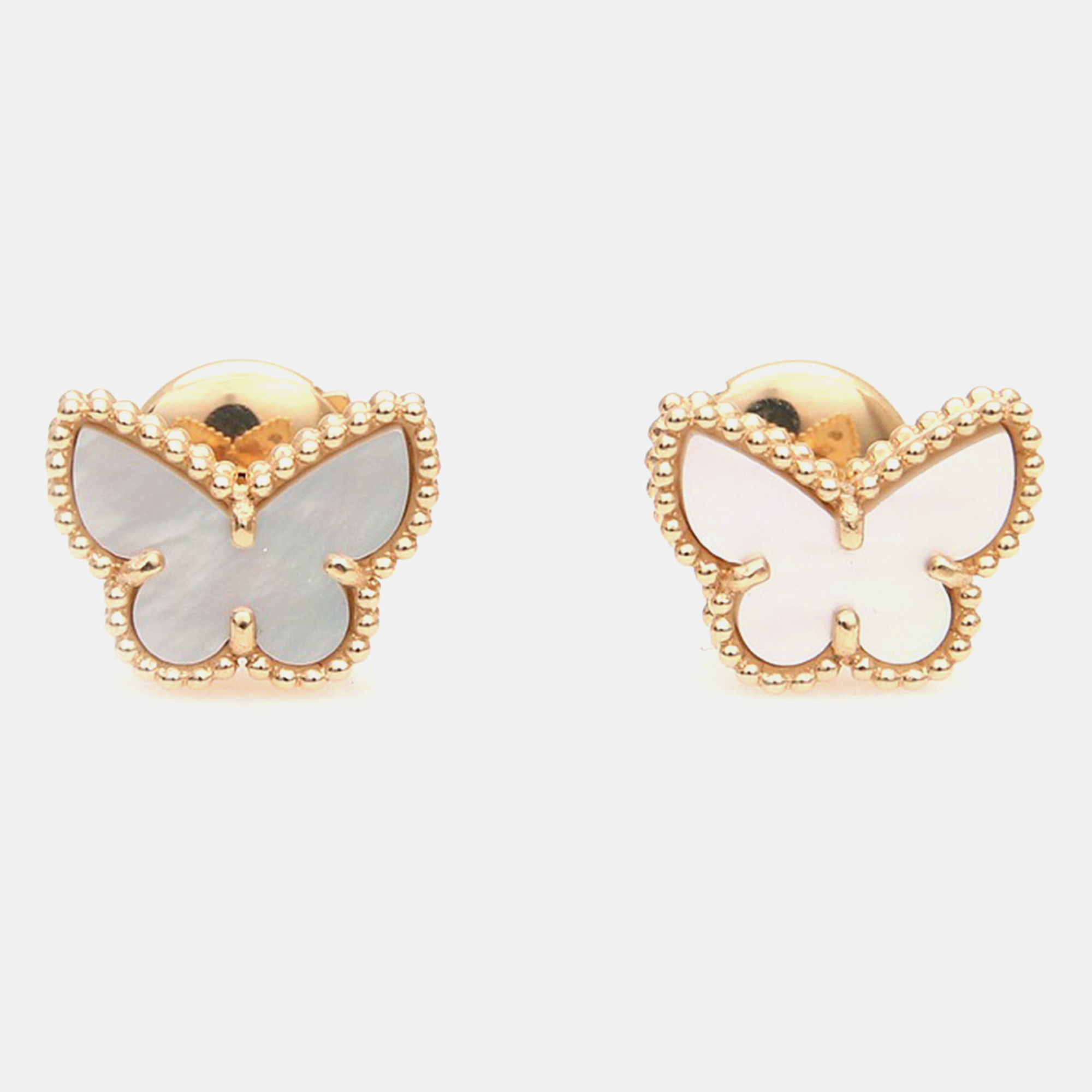 

Van Cleef & Arpels Mother of Pearl 18K Yellow Gold Sweet Alhambra Butterfly Stud Earrings