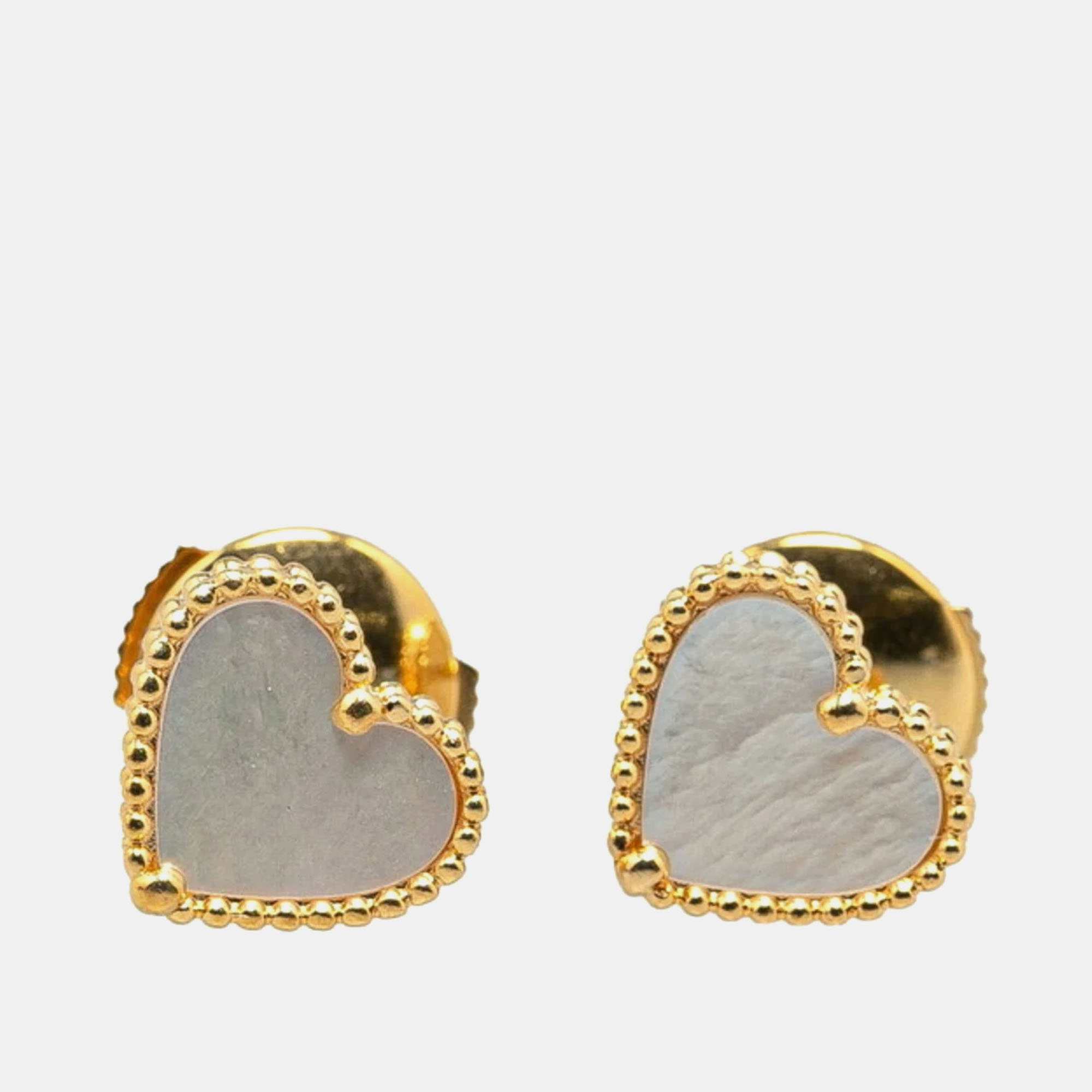 

Van Cleef & Arpels 18K Yellow Gold and Mother of Pearl Sweet Alhambra Heart Stud Earrings