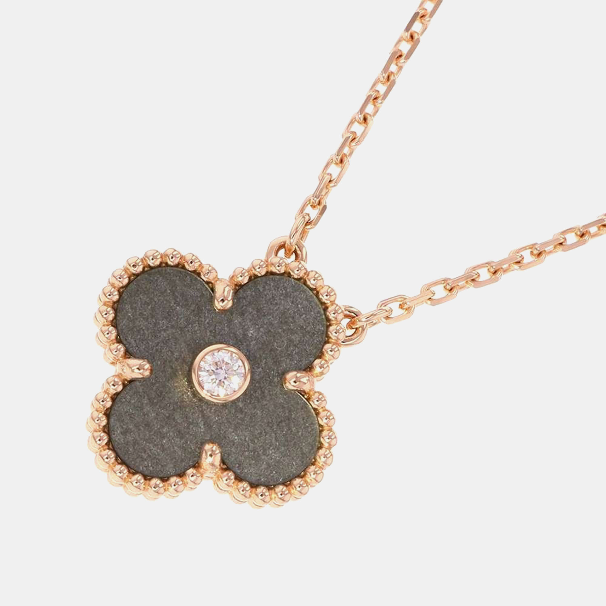 

Van Cleef & Arpels 18K Rose Gold and Diamond Holiday Limited Edition Vintage Alhambra Pendant Necklace