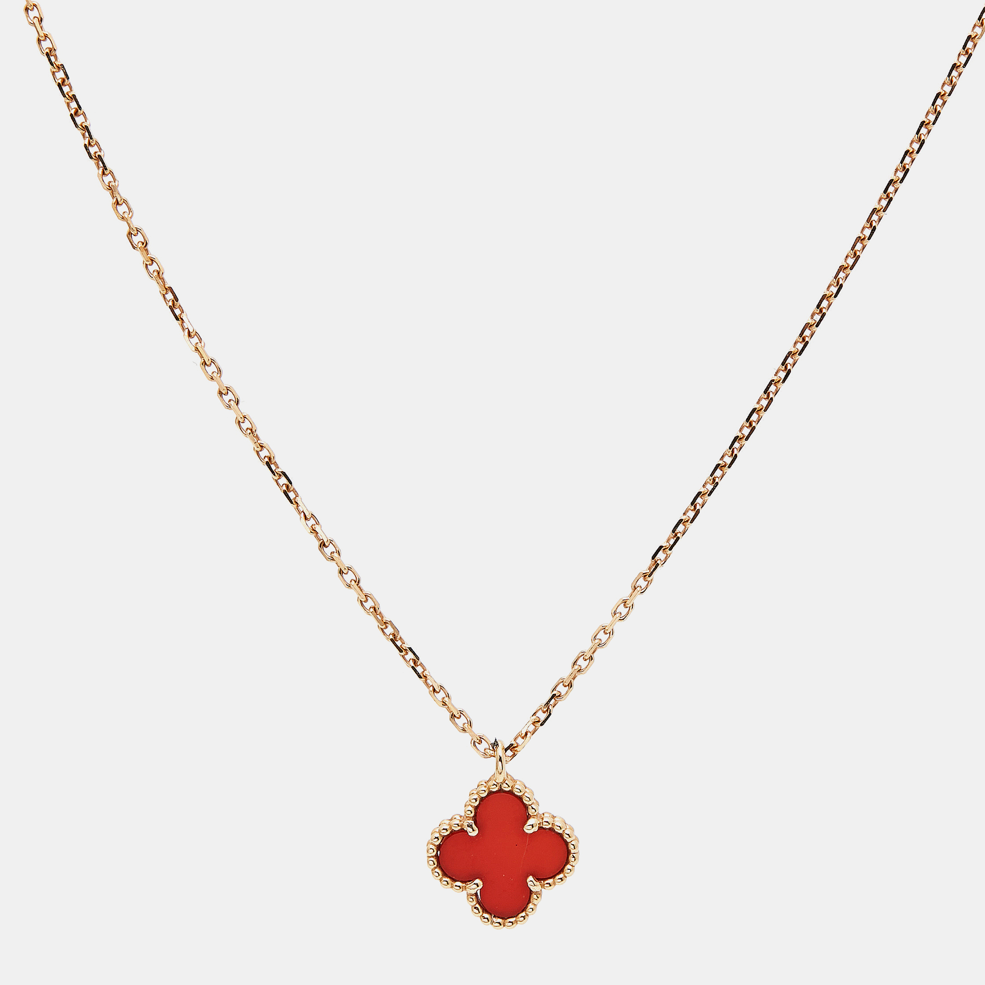 

Van Cleef & Arpels Sweet Alhambra Carnelian 18k Rose Gold Pendant Necklace