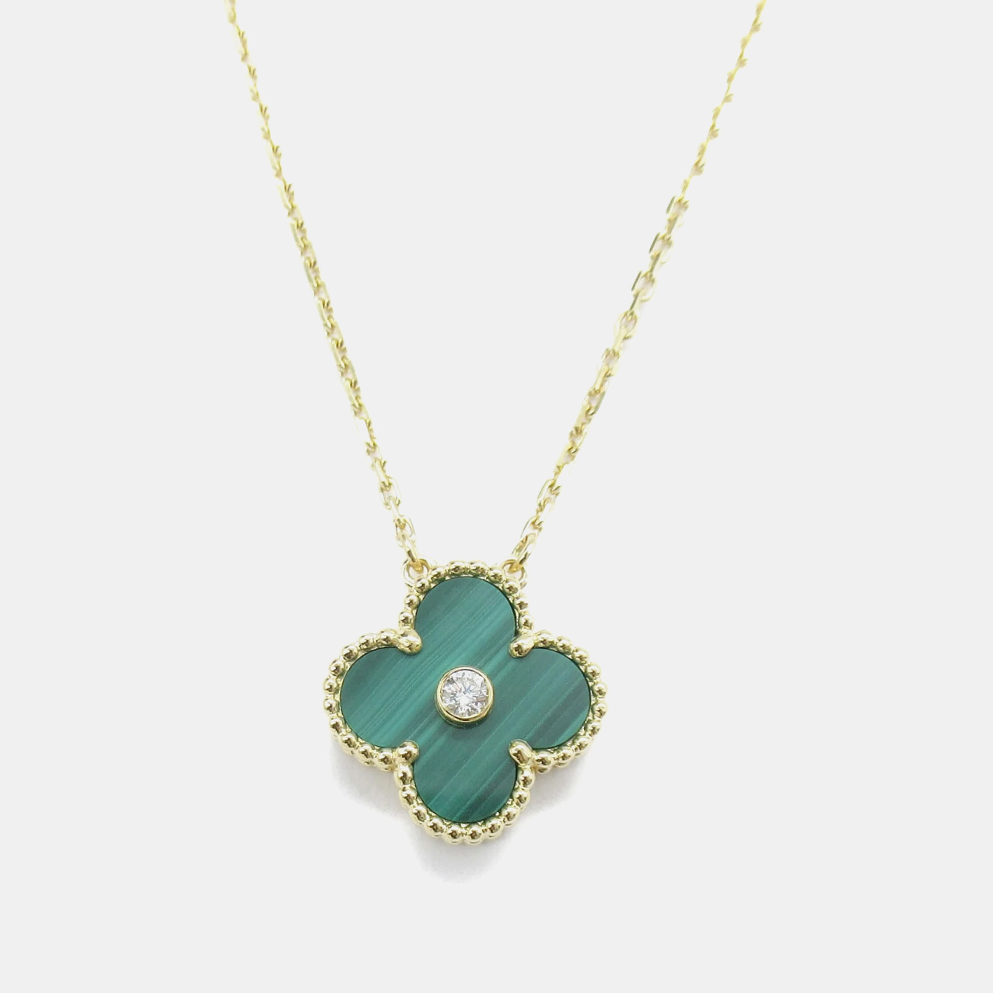 

Van Cleef & Arpels 18K Yellow Gold, Malachite and Diamond Vintage Alhambra Pendant Necklace