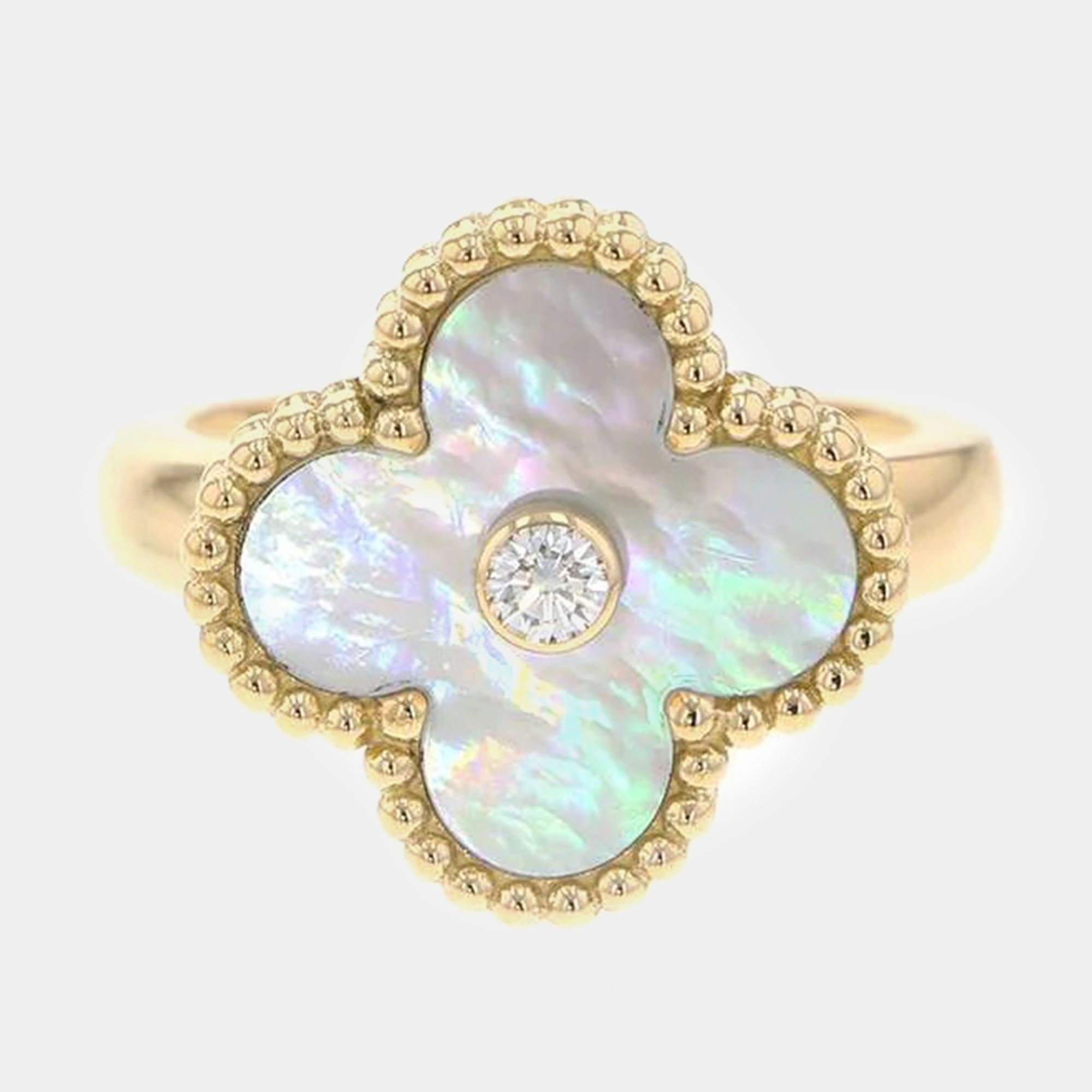 

Van Cleef & Arpels 18K Yellow Gold and Diamond Vintage Alhambra Ring EU 48