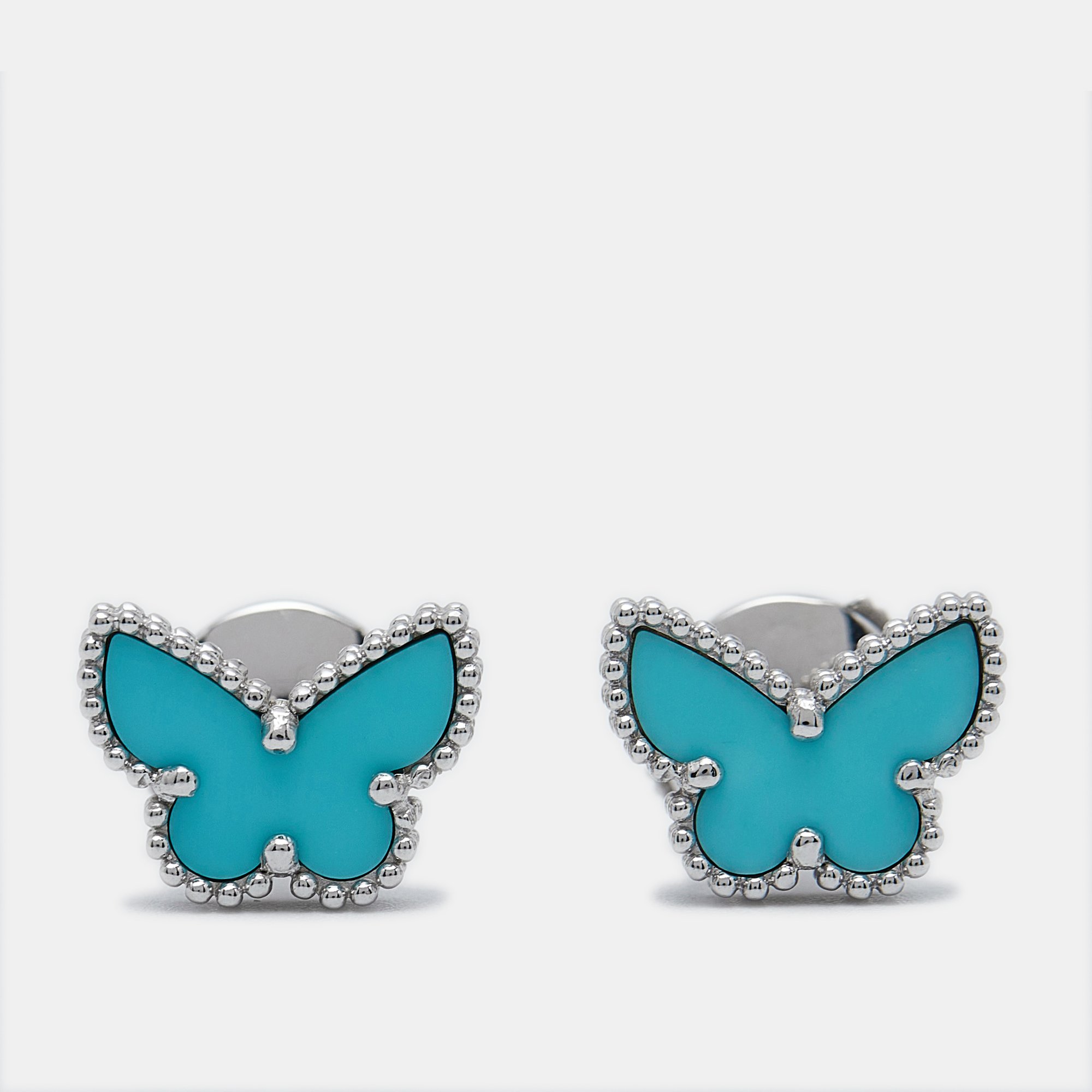 

Van Cleef & Arpels Sweet Alhambra Butterfly Turquoise 18K White Gold Stud Earrings