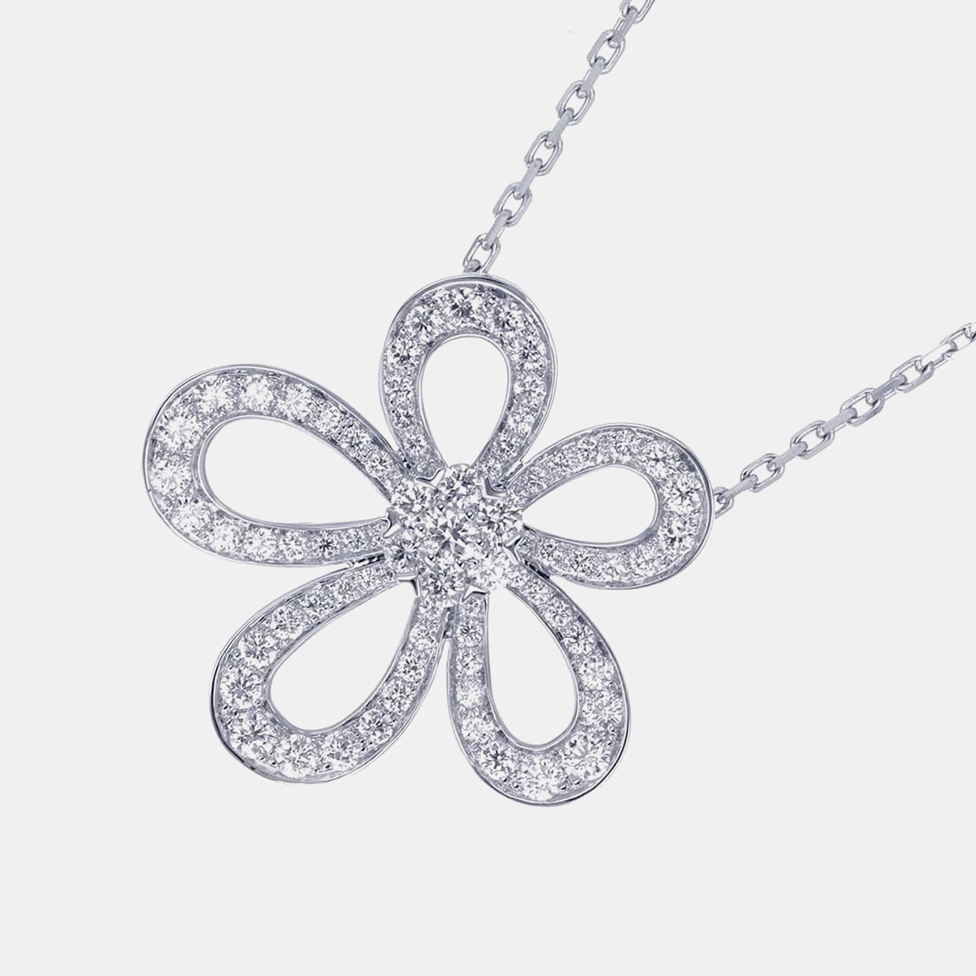 Pre-owned Van Cleef & Arpels 18k White Gold And Diamond Flowerlace Pendant Necklace