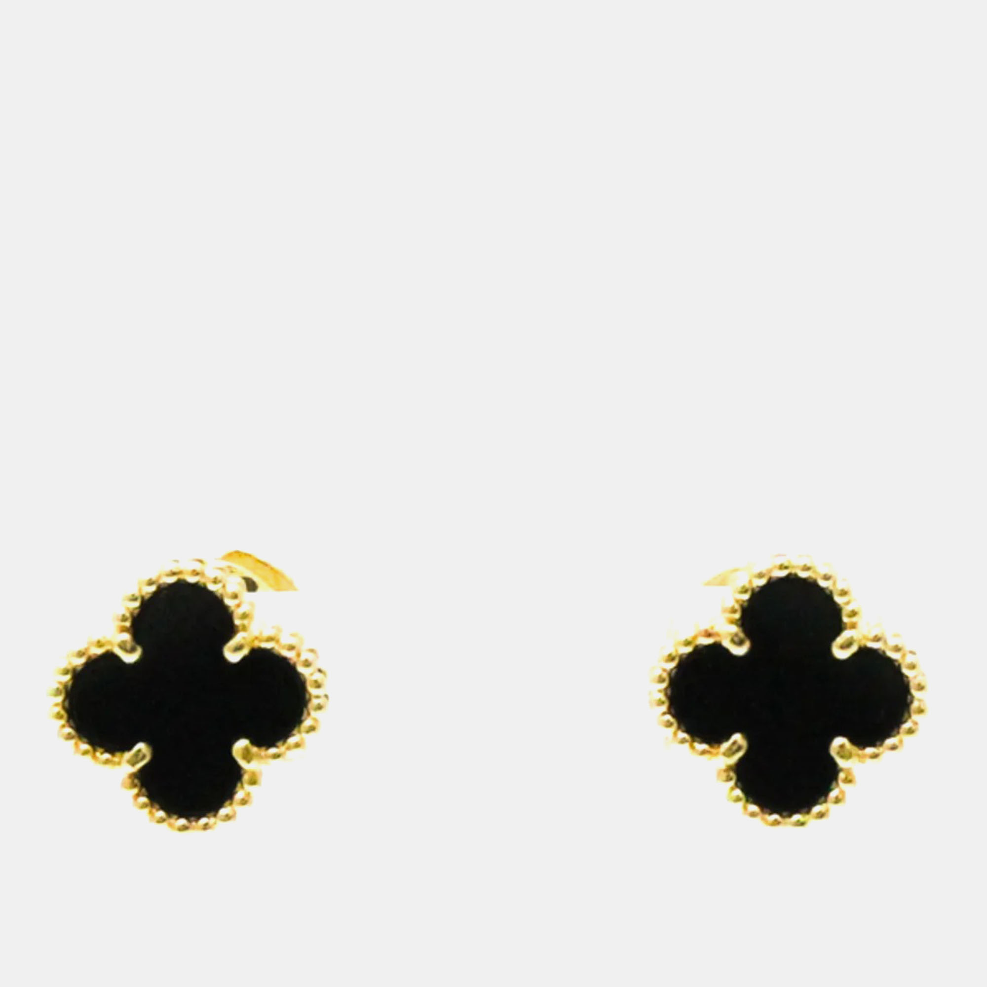 

Van Cleef & Arpels 18K Yellow Gold Onyx Vintage Alhambra Earrings