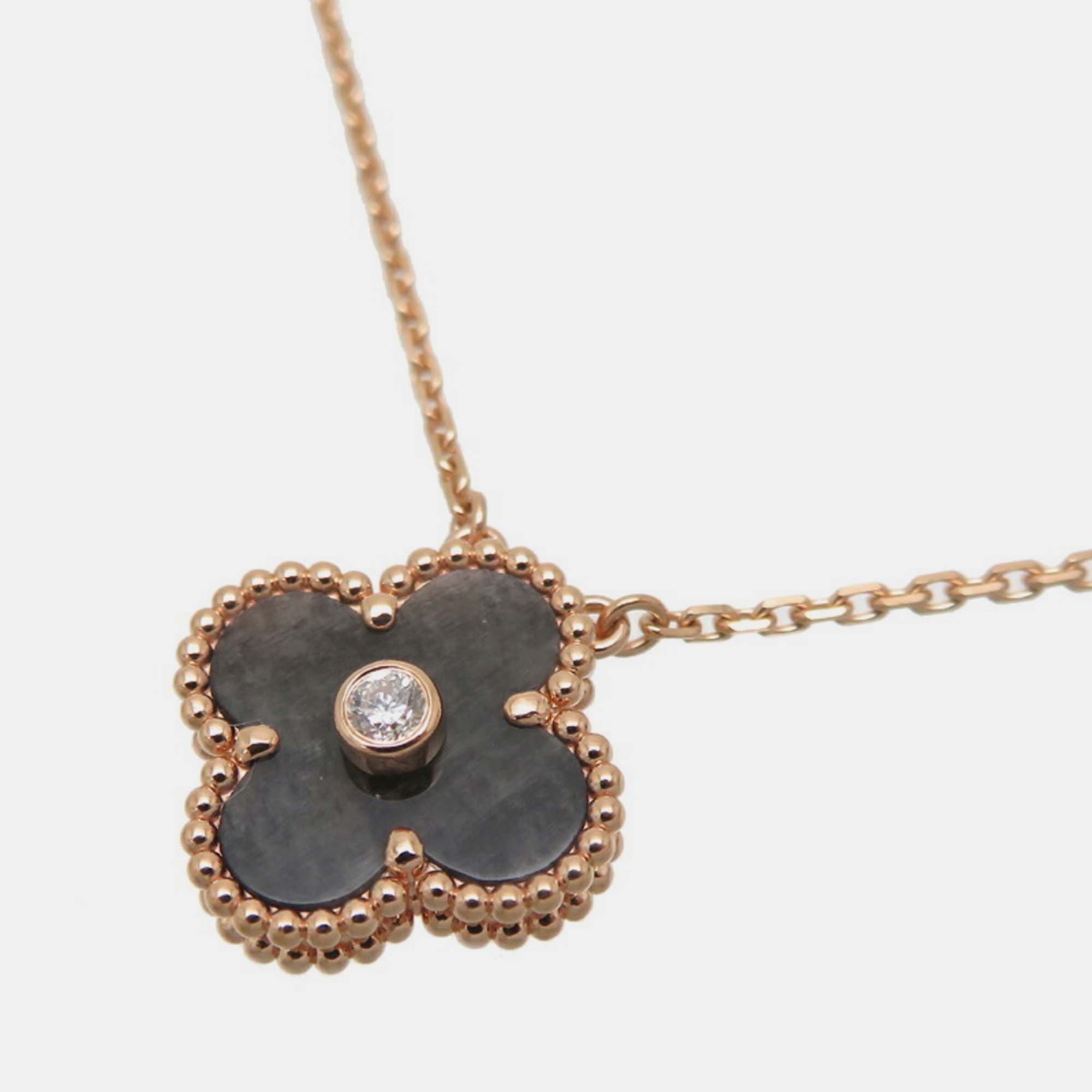 Van Cleef & Arpels 18K Rose Gold Holiday Limited Edition Vintage Alhambra Pendant Necklace 