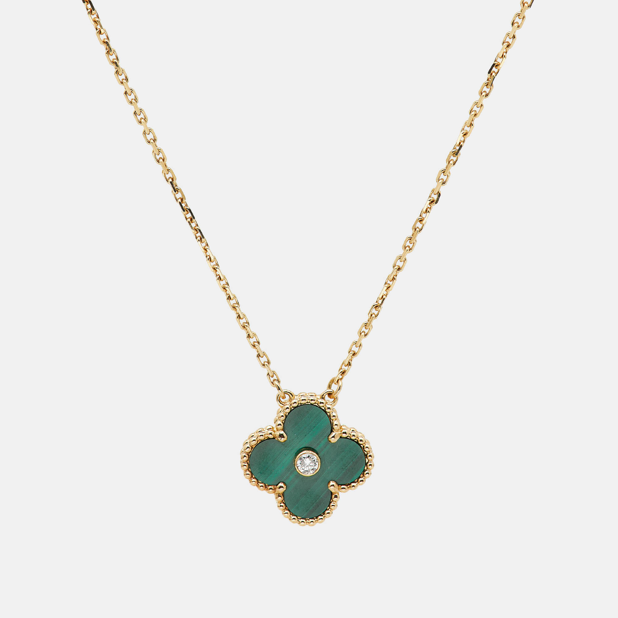 

Van Cleef & Arpels Vintage Alhambra 2013 Holiday Limited Edition Malachite Diamond 18k Yellow Gold Necklace