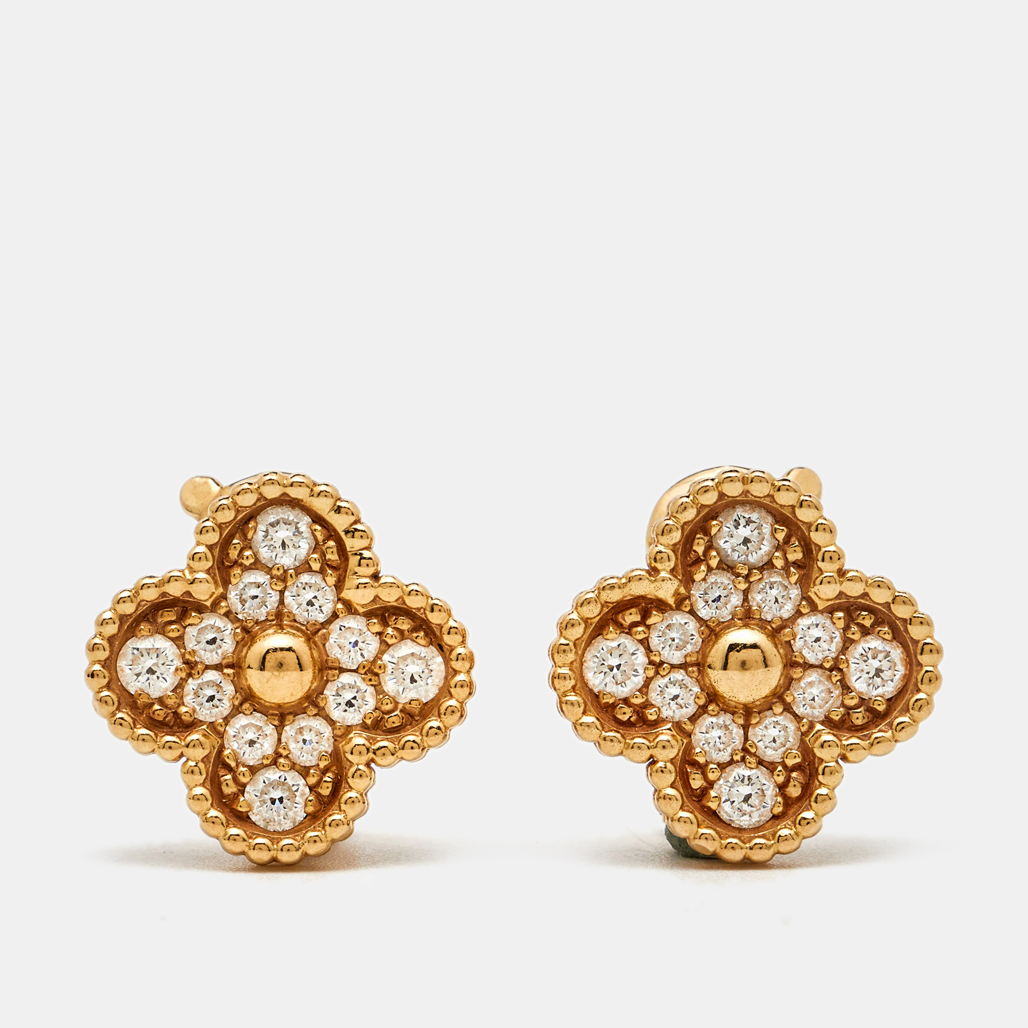 

Van Cleef & Arpels Vintage Alhambra Diamonds 18k Yellow Gold Earrings