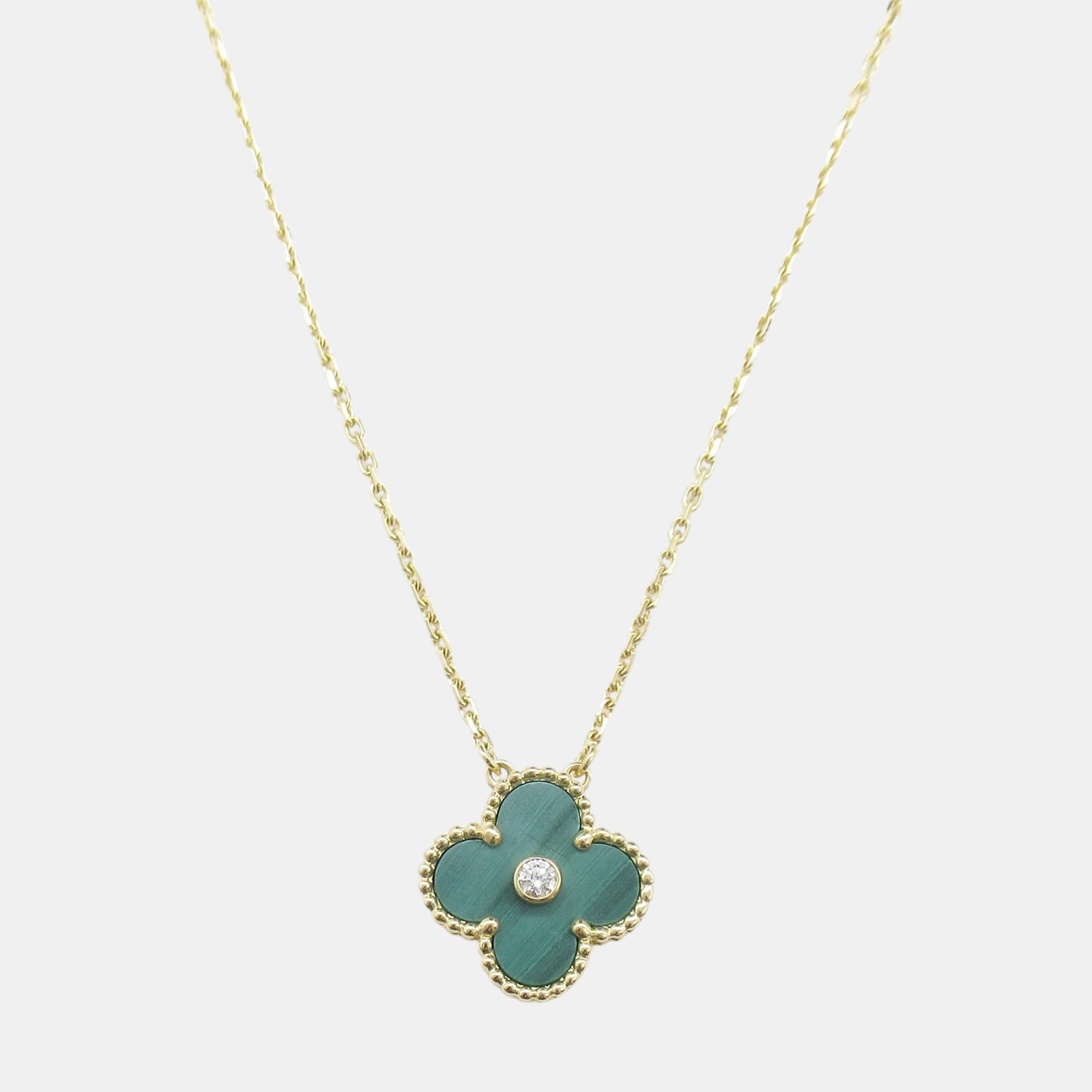 

Van Cleef & Arpels 18K Yellow Gold, Malachite and Diamond Vintage Alhambra Pendant Necklace