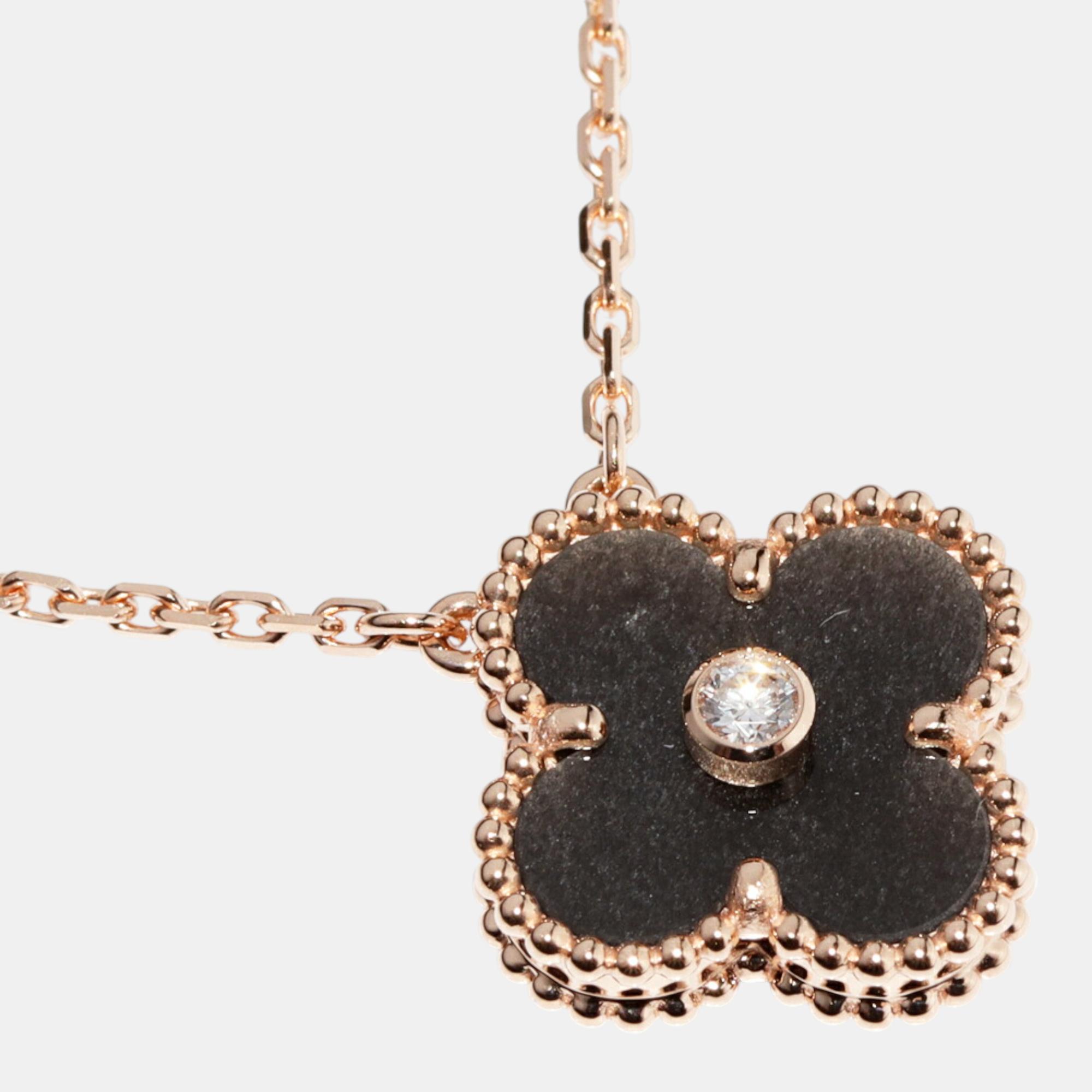 

Van Cleef & Arpels 18K Rose Gold and Diamond Obsidian Alhambra Pendant Necklace