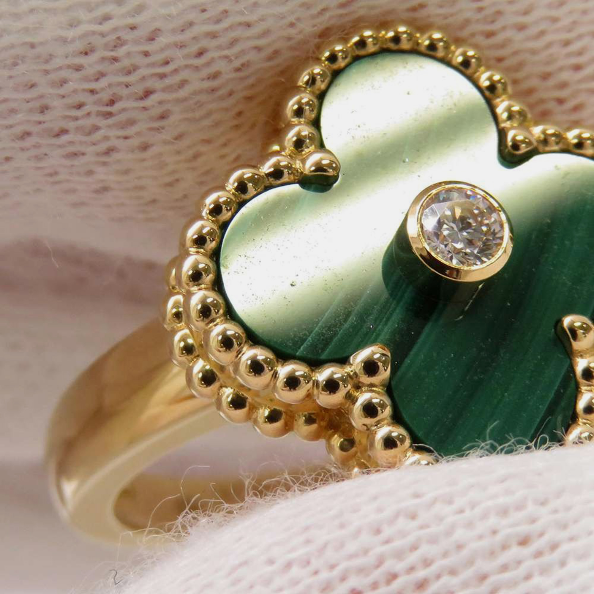 Van Cleef & Arpels 18K Yellow Gold Vintage Alhambra Ring Size 49 