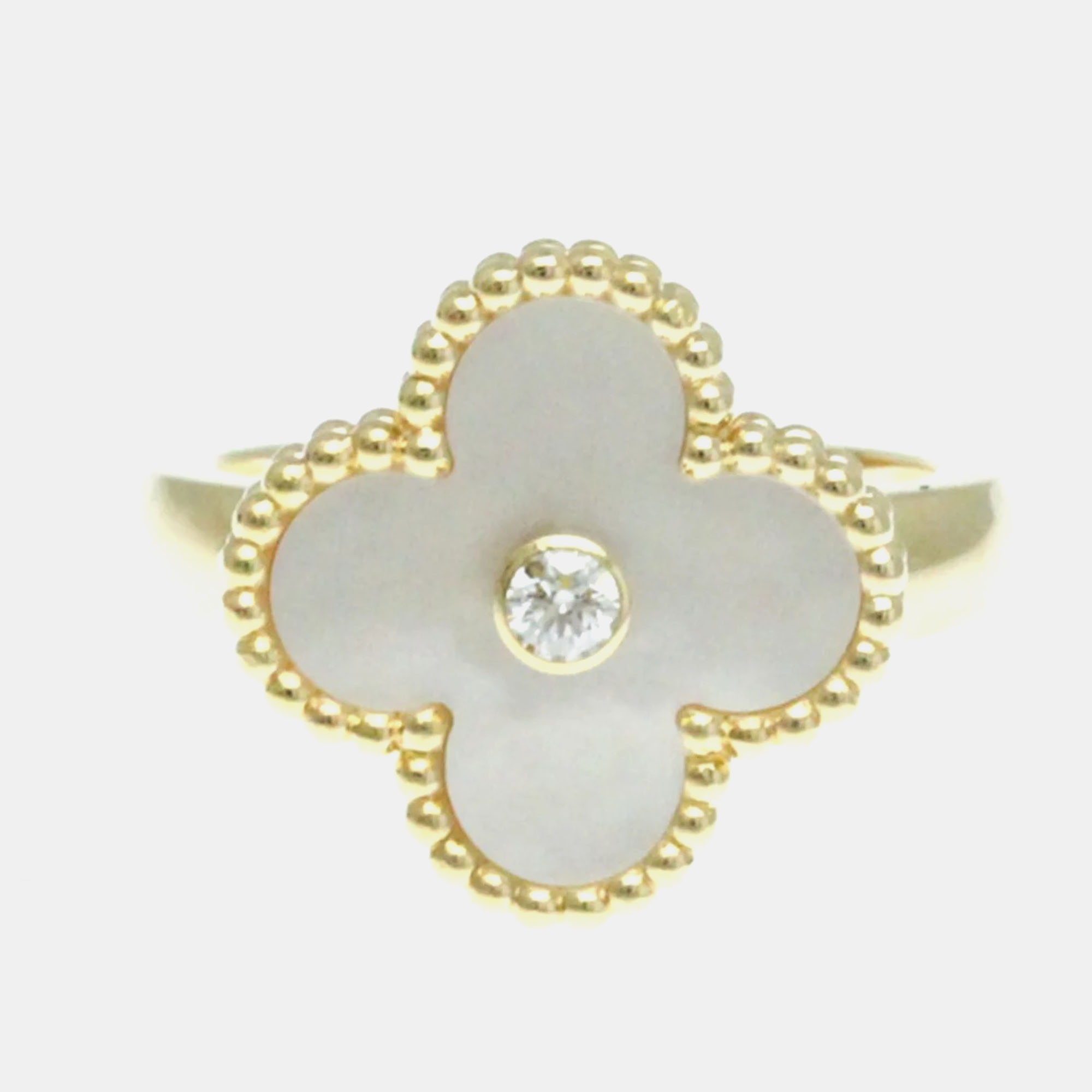 

Van Cleef & Arpels 18K Yellow Gold, Diamond and Shell Vintage Alhambra Ring EU 50