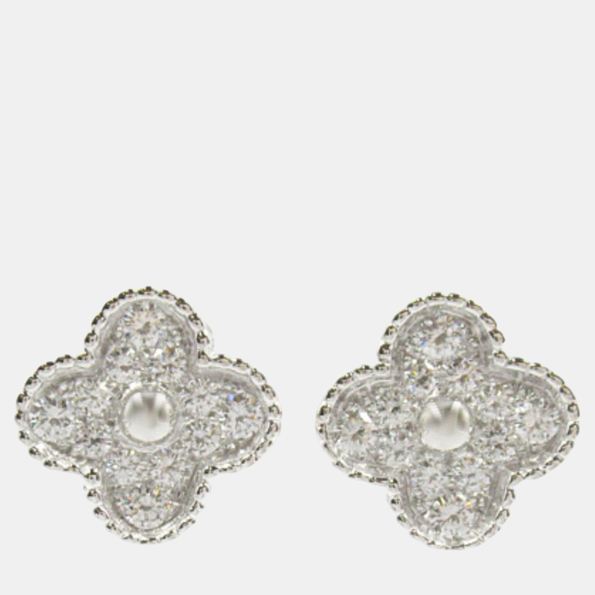 

Van Cleef & Arpels Vintage Alhambra Diamond Earrings 18k White Gold Clear Metal