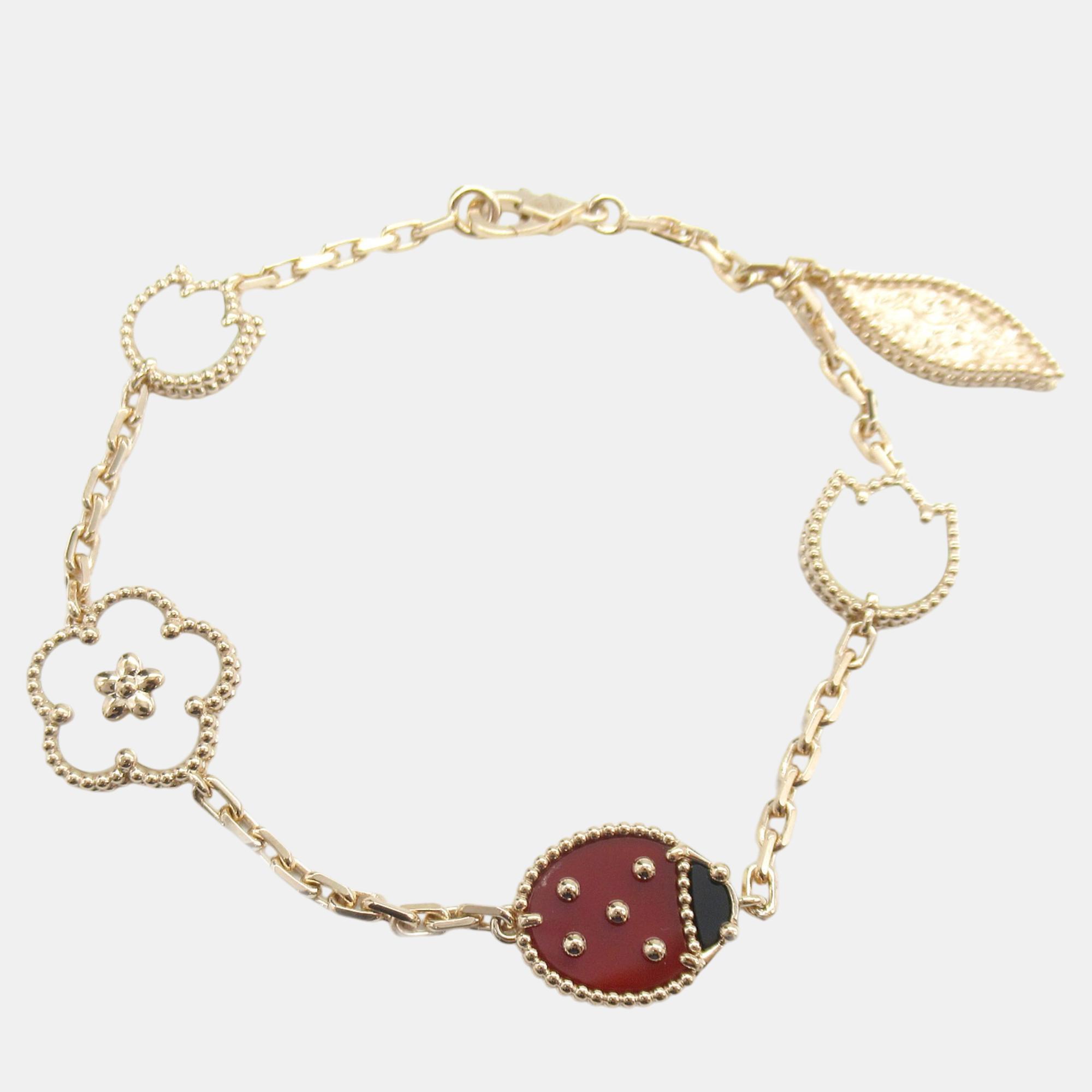 

Van Cleef & Arpels Lucky Spring Bracelet Onyx Carnelian Mother of Pearl 18k Pink Gold White Metal