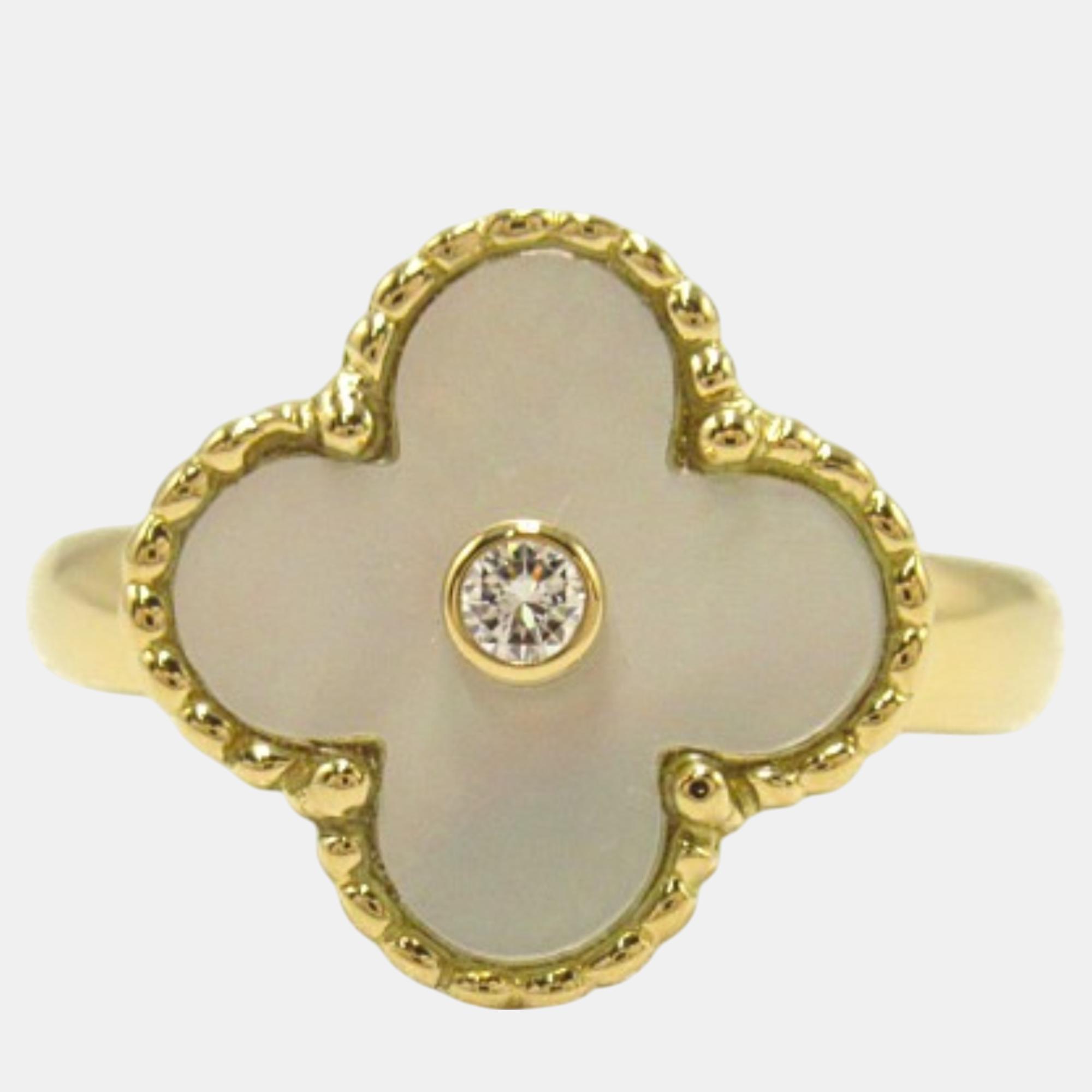 

Van Cleef & Arpels 18k Yellow Gold Diamond Mother of Pearl Vintage Alhambra Ring EU 56