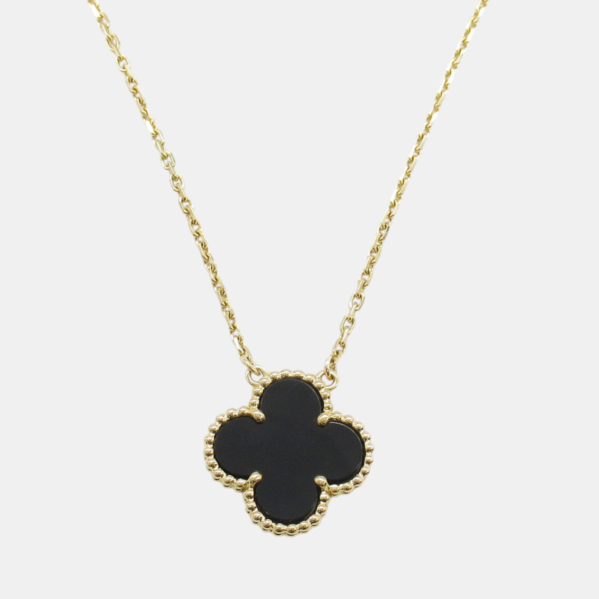 

Van Cleef & Arpels Onyx 18k Yellow Gold Vintage Alhambra Necklace Black Metal