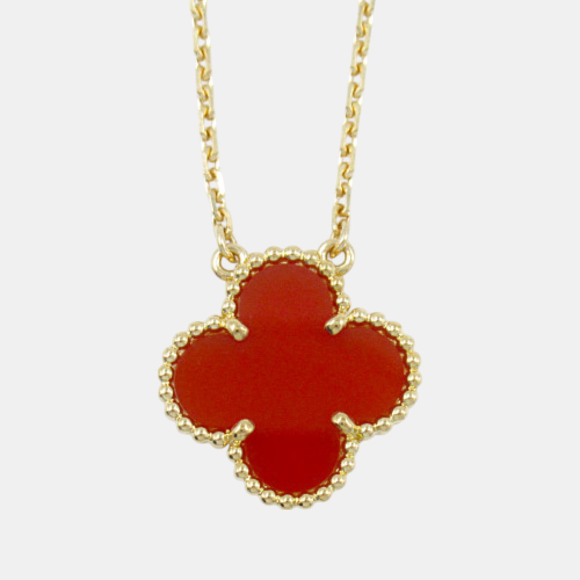 

Van Cleef & Arpels Carnelian 18k Yellow Gold Vintage Alhambra Necklace Orange Metal