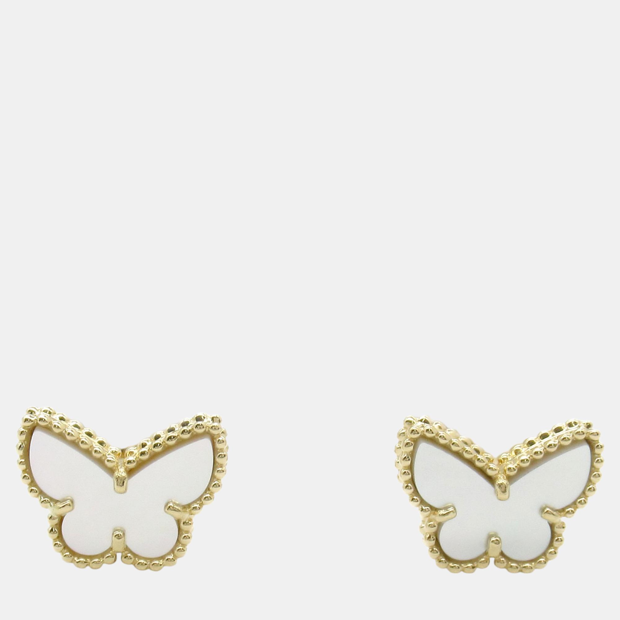 

Van Cleef & Arpels Sweet Alhambra Butterfly Earrings 18k Yellow Gold Mother of Pearl White Metal