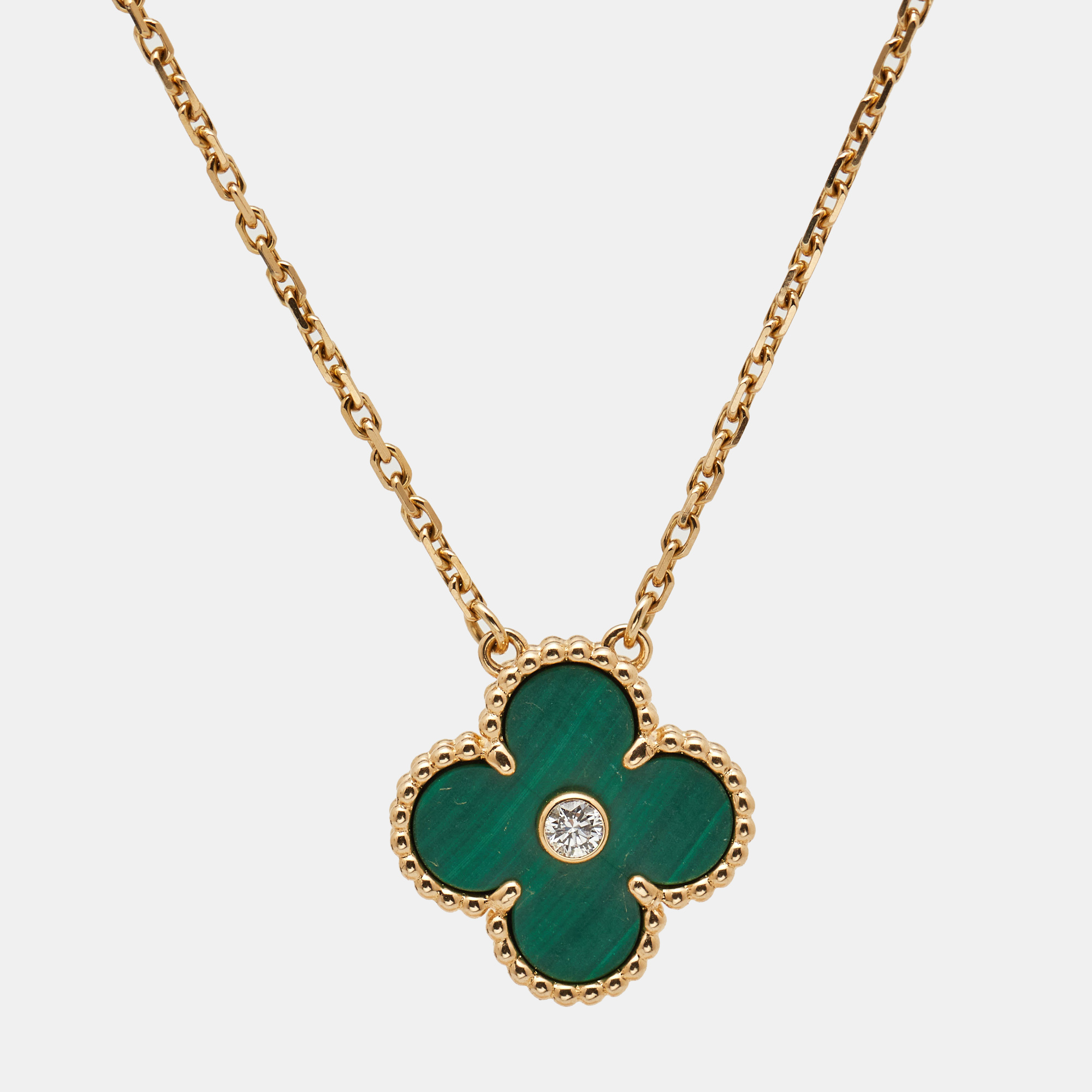 

Van Cleef & Arpels Vintage Alhambra 2013 Holiday Limited Edition Malachite Diamond 18k Yellow Gold Necklace