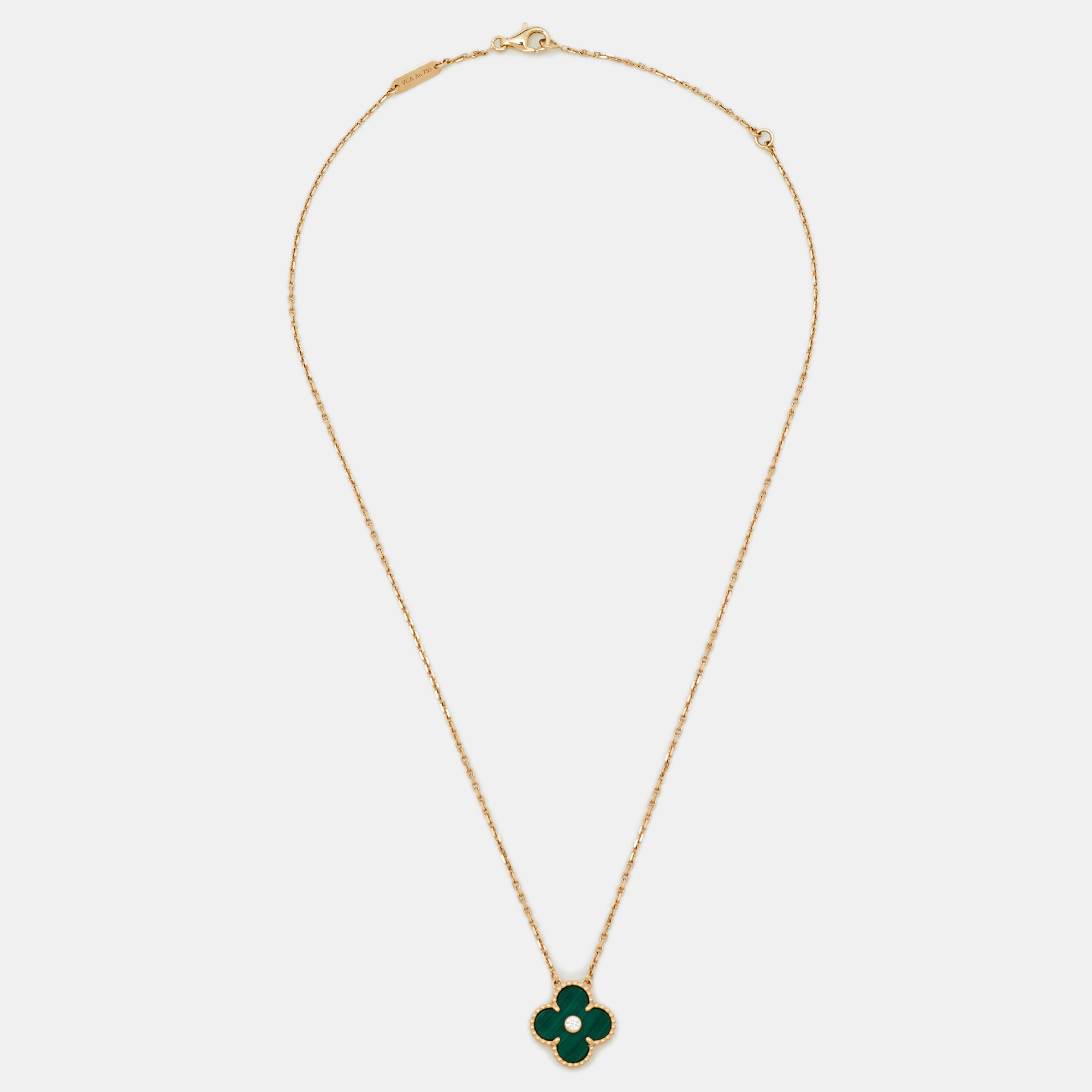 Van Cleef & Arpels Vintage Alhambra 2013 Holiday Limited Edition Malachite Diamond 18k Yellow Gold Necklace 