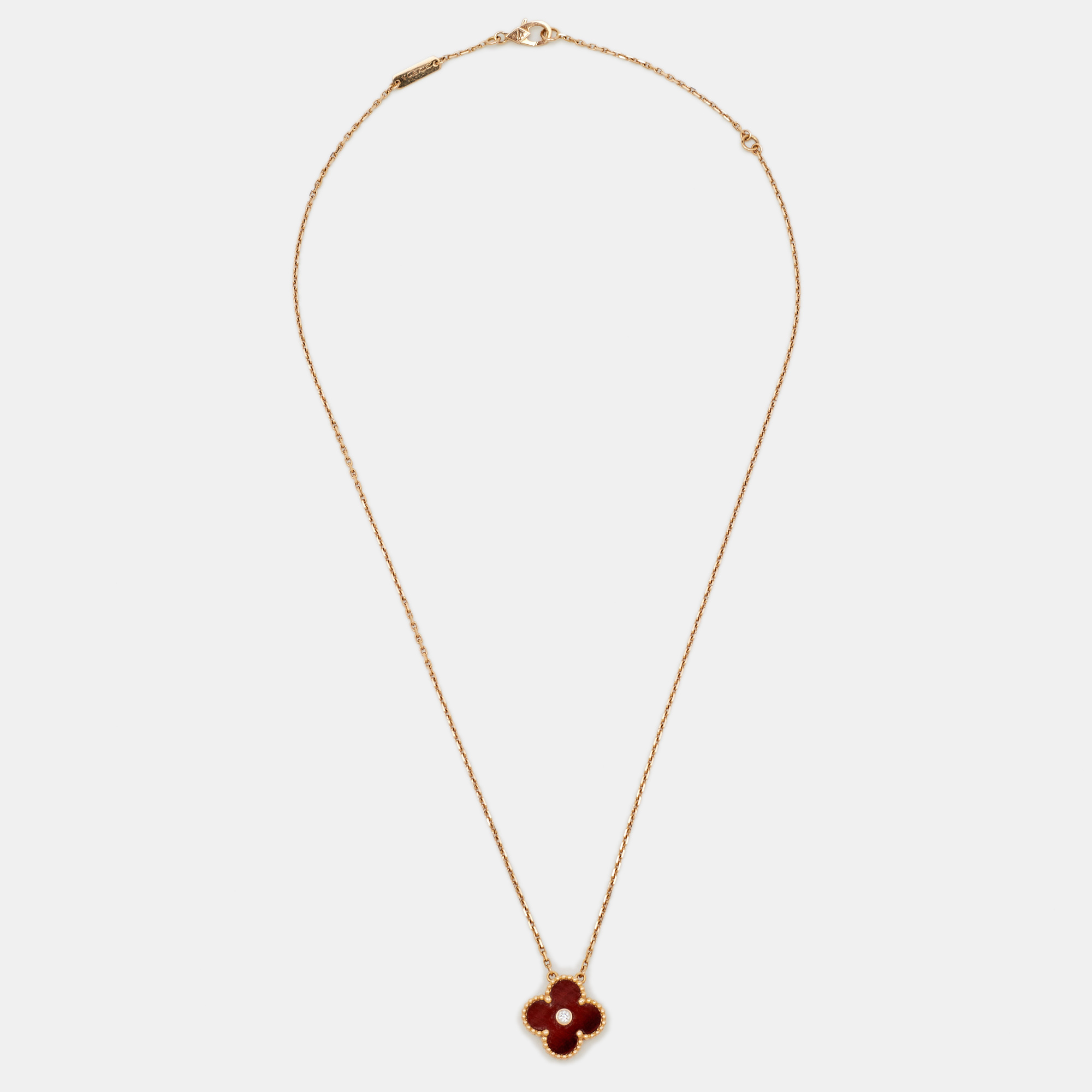Van Cleef & Arpels Vintage Alhambra Limited Edition 2017 Bulls Eye Brown Stone and Diamond 18K Rose Gold Holiday Pendant Necklace 