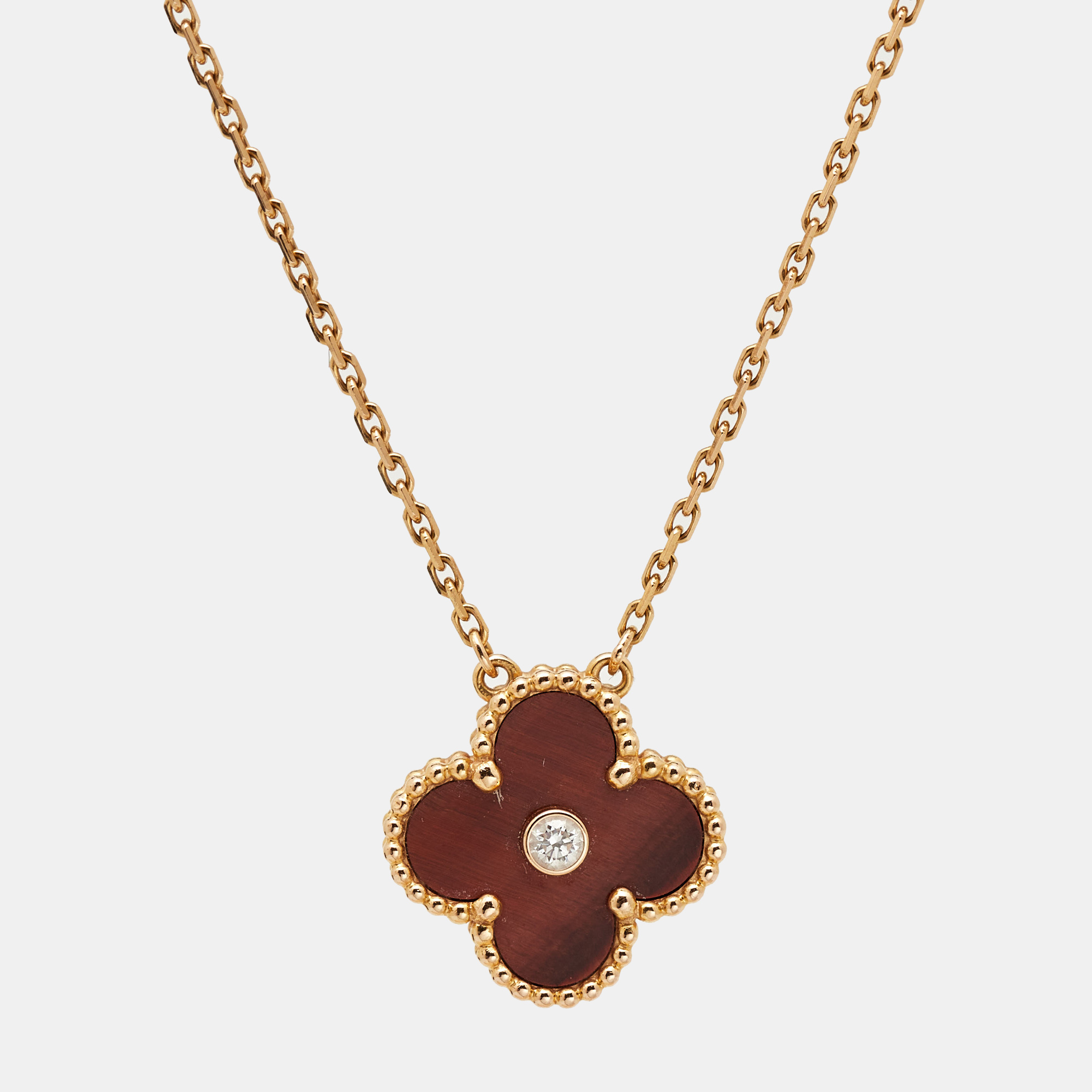 Pre-owned Van Cleef & Arpels Vintage Alhambra Limited Edition 2017 Bulls Eye Brown Stone And Diamond 18k Rose Gold Holiday Pendan