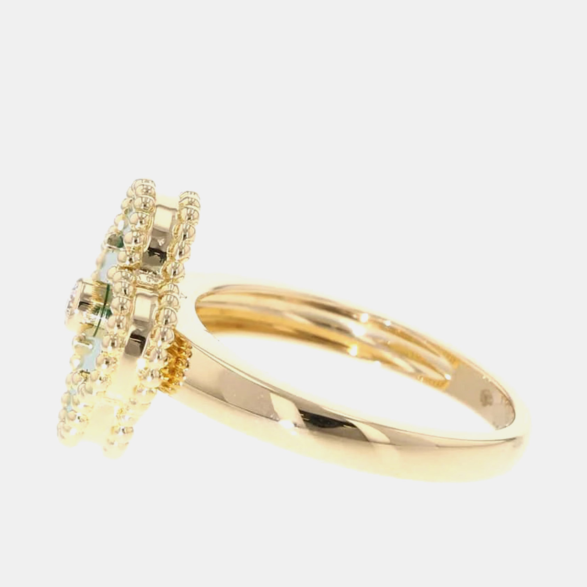 Van Cleef & Arpels 18K Yellow Gold and Diamond Vintage Alhambra Ring EU 55 