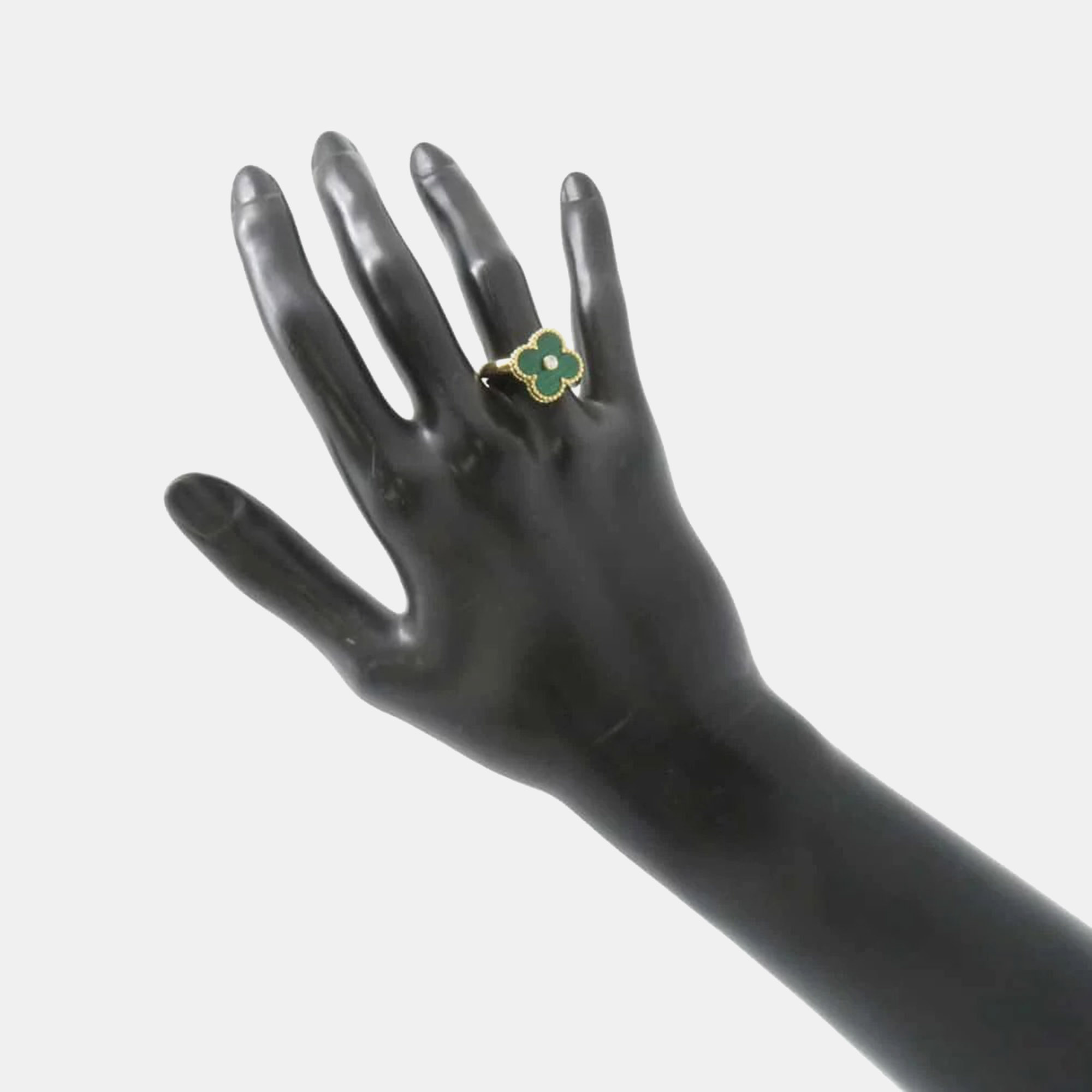 Van Cleef & Arpels 18K Yellow Gold and Diamond Vintage Alhambra Ring EU 55 