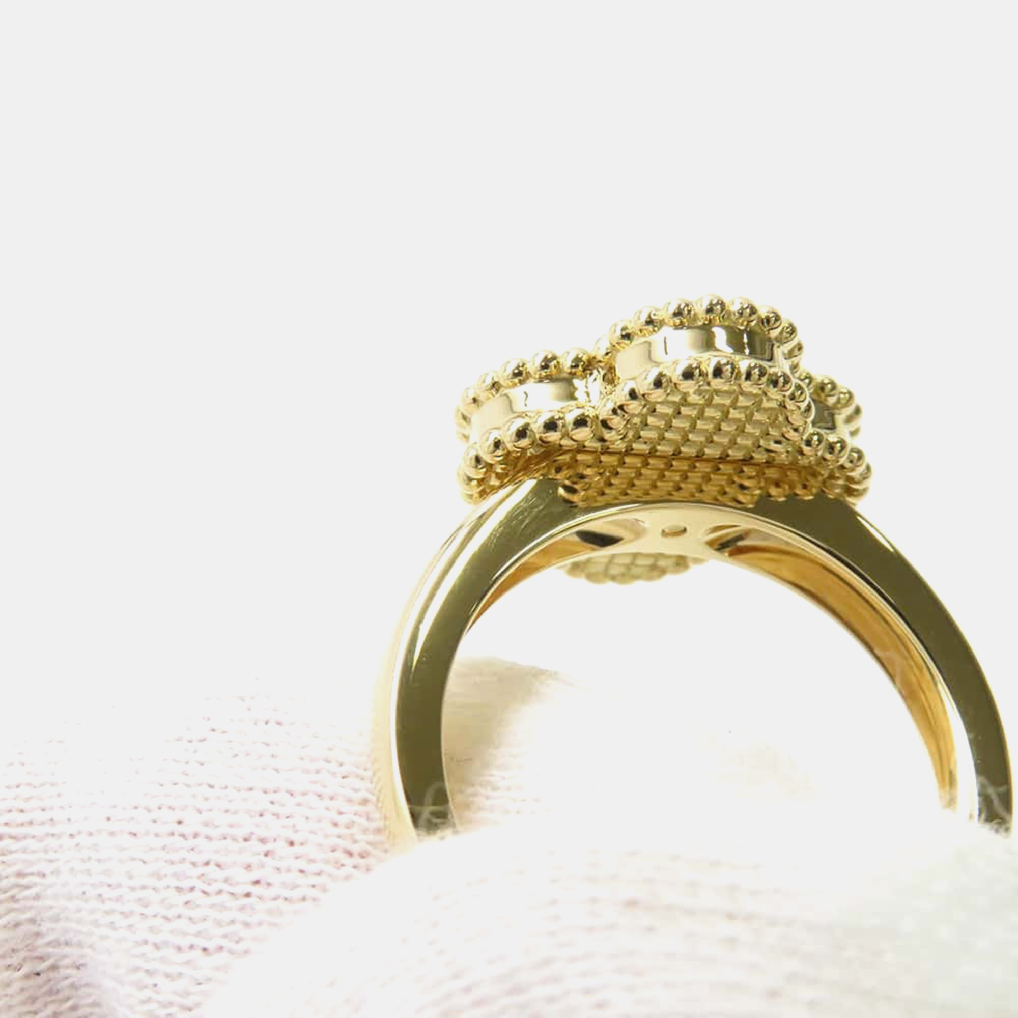 Van Cleef & Arpels 18K Yellow Gold and Diamond Vintage Alhambra Ring EU 55 
