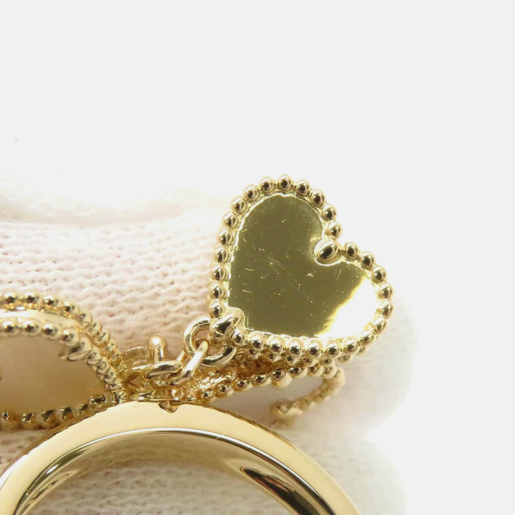 Van Cleef & Arpels 18K Yellow Gold Diamond Mother of Pearl Sweet Alhambra Effeuillage Ring EU 48 