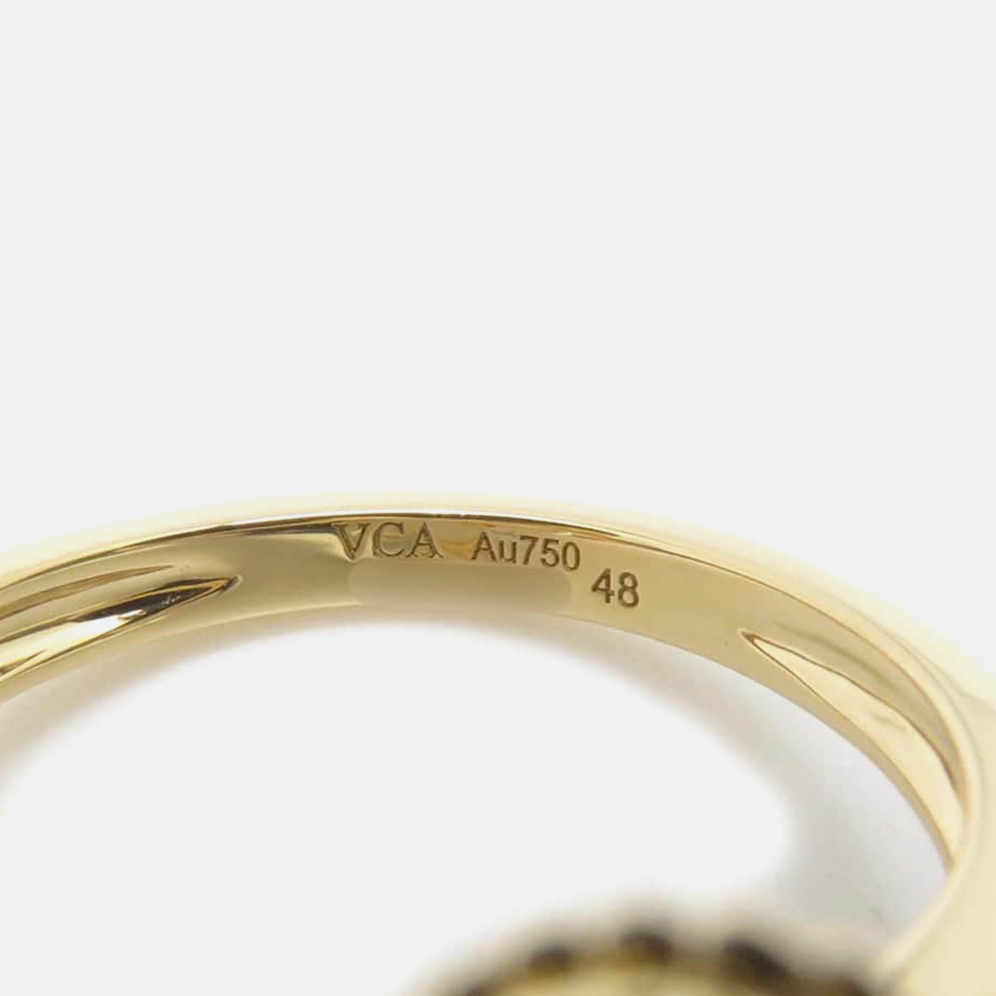 Van Cleef & Arpels 18K Yellow Gold Diamond Mother of Pearl Sweet Alhambra Effeuillage Ring EU 48 