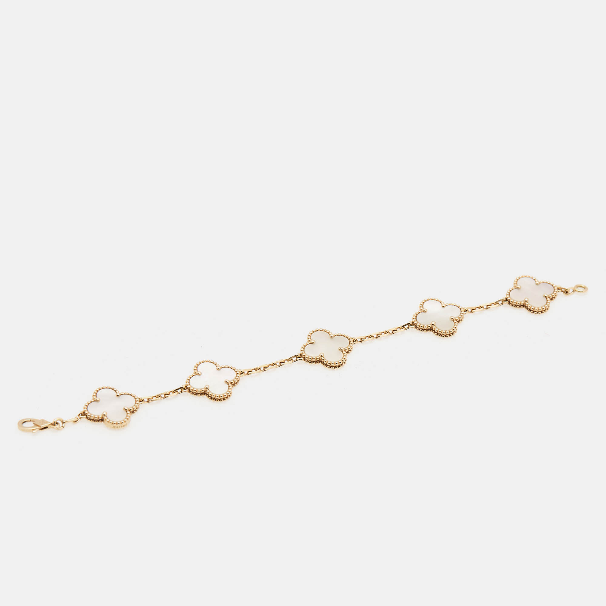 Van Cleef & Arpels Vintage Alhambra Mother of Pearl 18k Yellow Gold Bracelet 