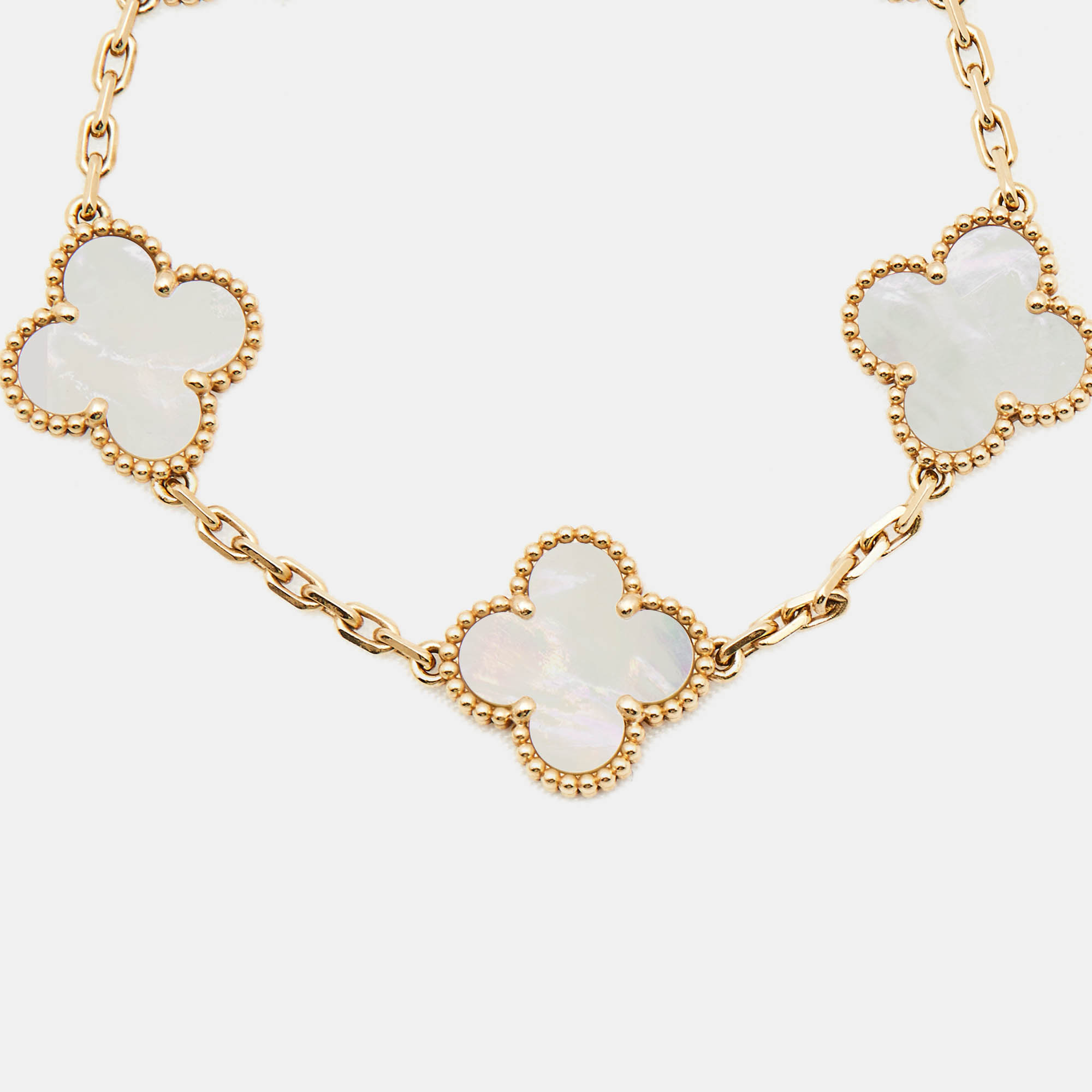 Van Cleef & Arpels Vintage Alhambra Mother of Pearl 18k Yellow Gold Bracelet 