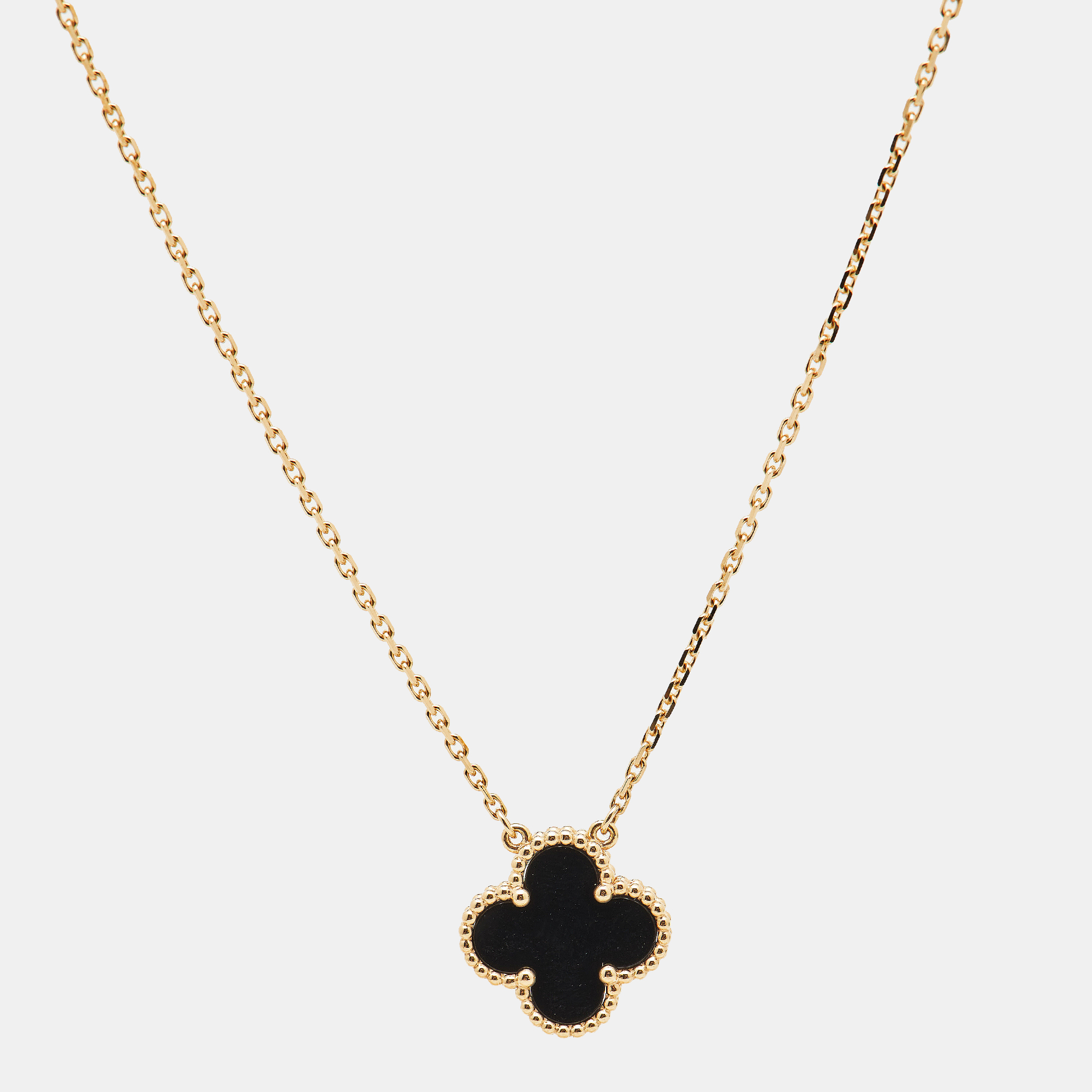 

Van Cleef & Arpels Vintage Alhambra Onyx 18k Yellow Gold Necklace