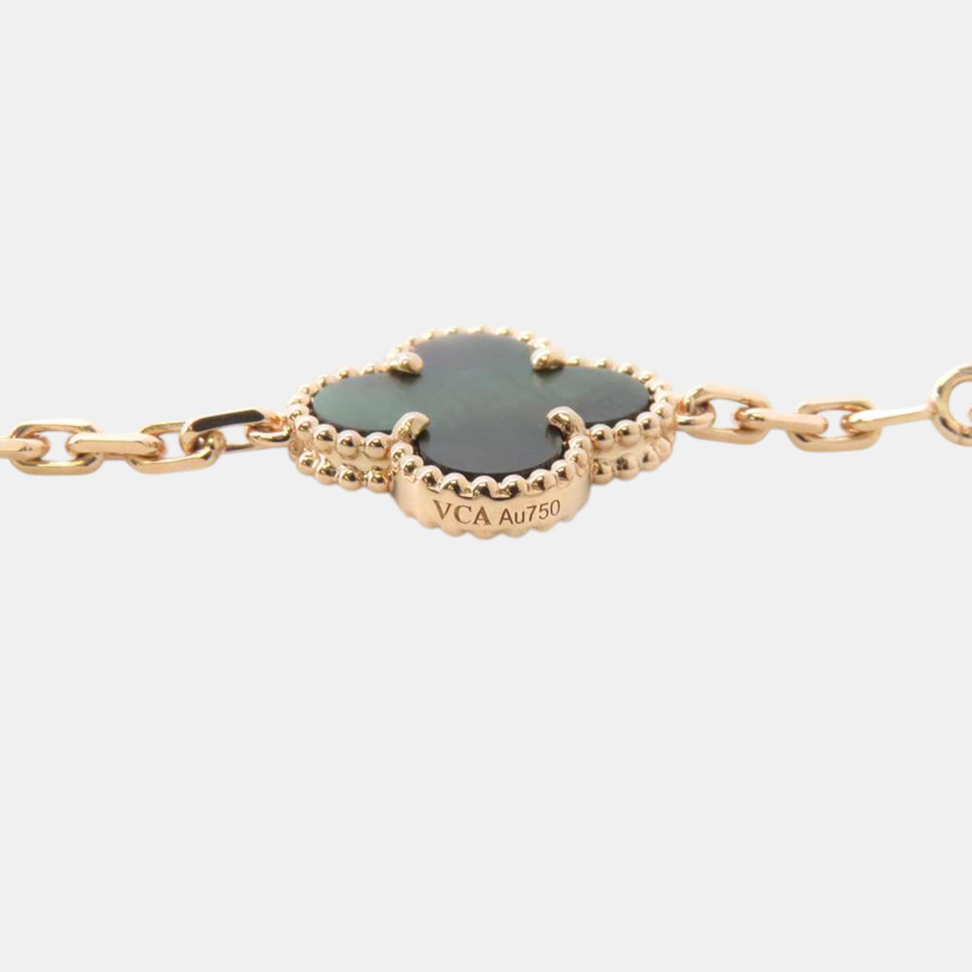 Van Cleef & Arpels Vintage Alhambra Necklace 20 Motifs Gray 18K Pink Gold 