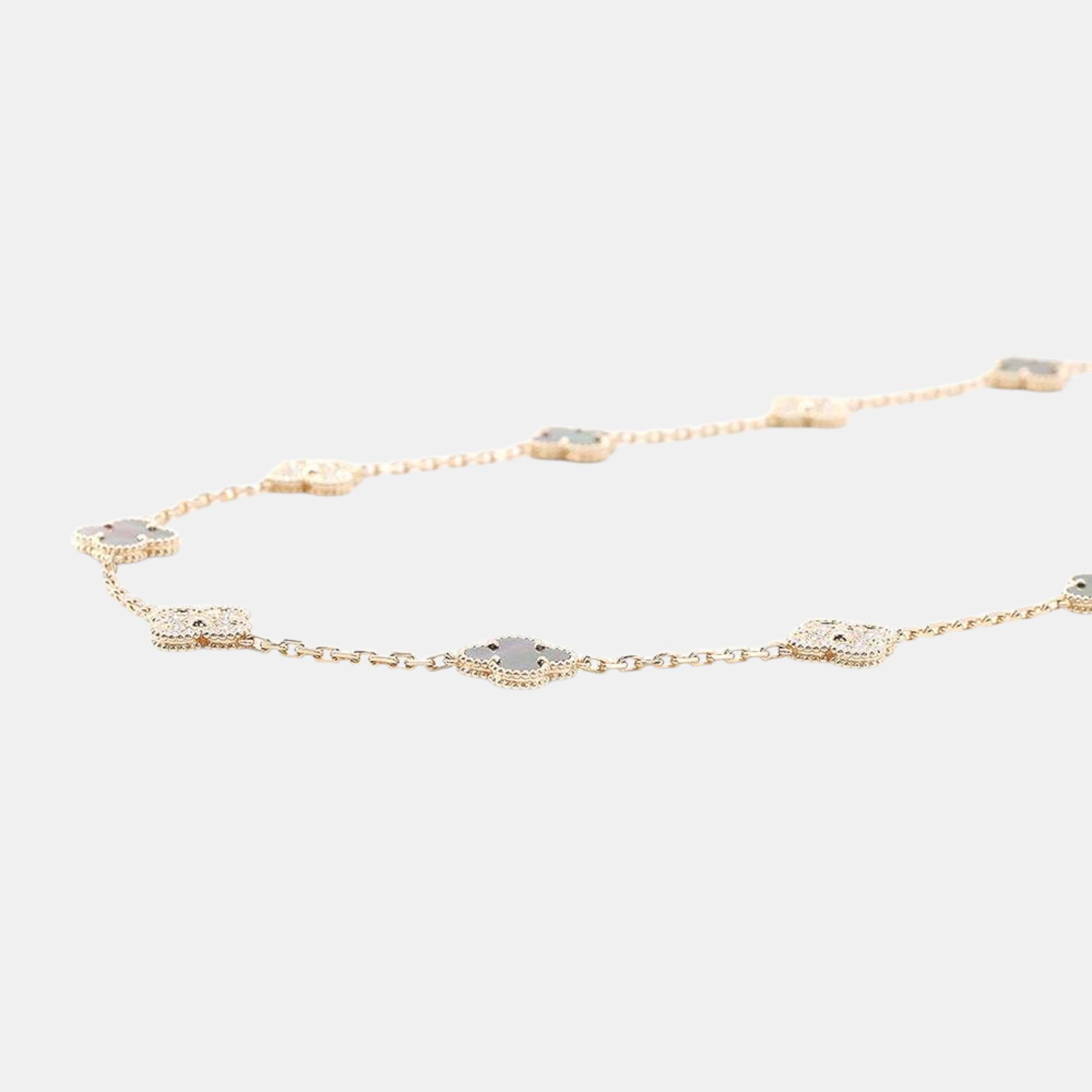 Van Cleef & Arpels Vintage Alhambra Necklace 20 Motifs Gray 18K Pink Gold 