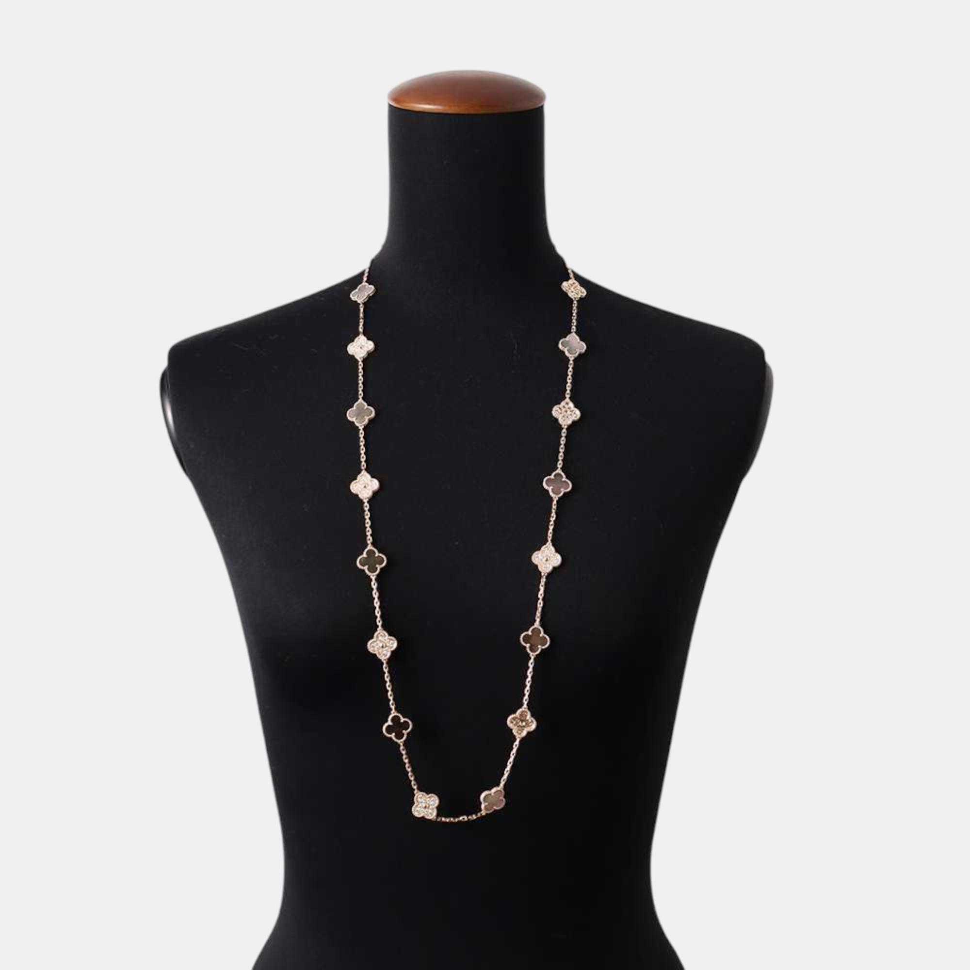 Van Cleef & Arpels Vintage Alhambra Necklace 20 Motifs Gray 18K Pink Gold 