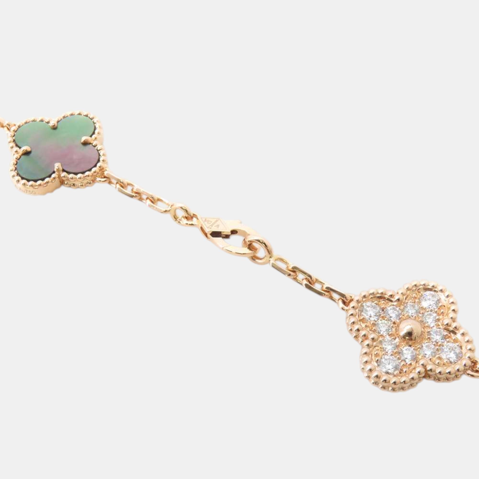 Van Cleef & Arpels Vintage Alhambra Necklace 20 Motifs Gray 18K Pink Gold 