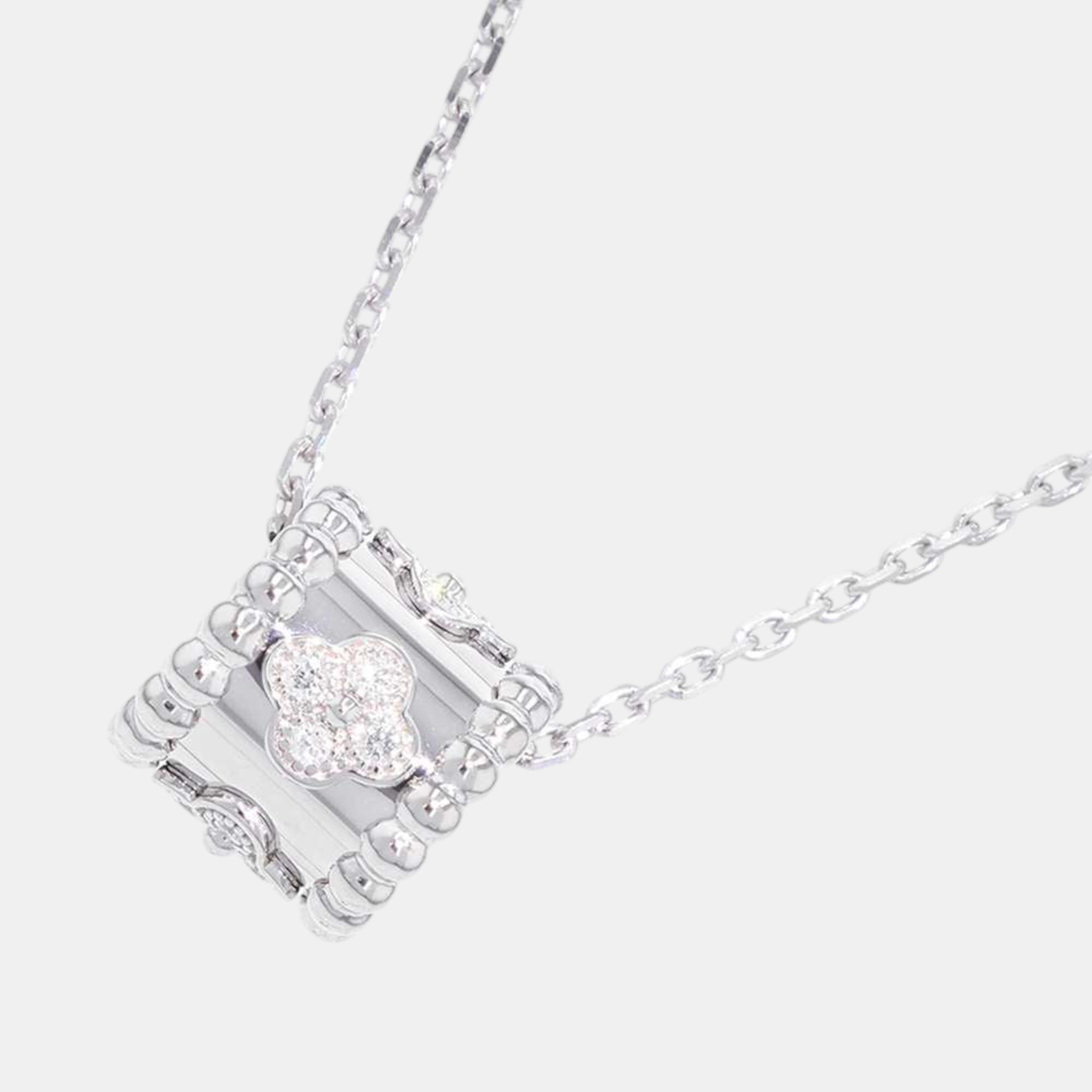 

Van Cleef & Arpels 18K White Gold and Diamond Perlee Clover Pendant Necklace