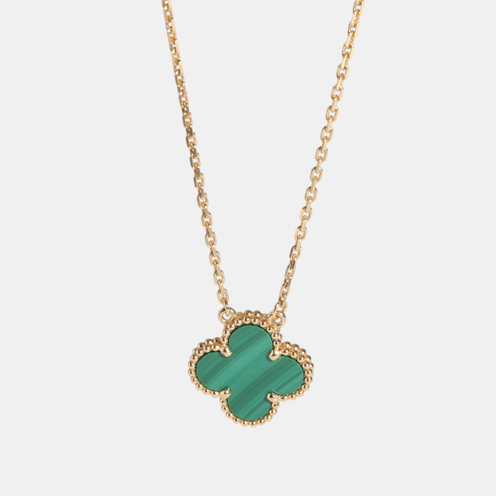 

Van Cleef & Arpels 18K Yellow Gold and Malachite Vintage Alhambra Pendant Necklace