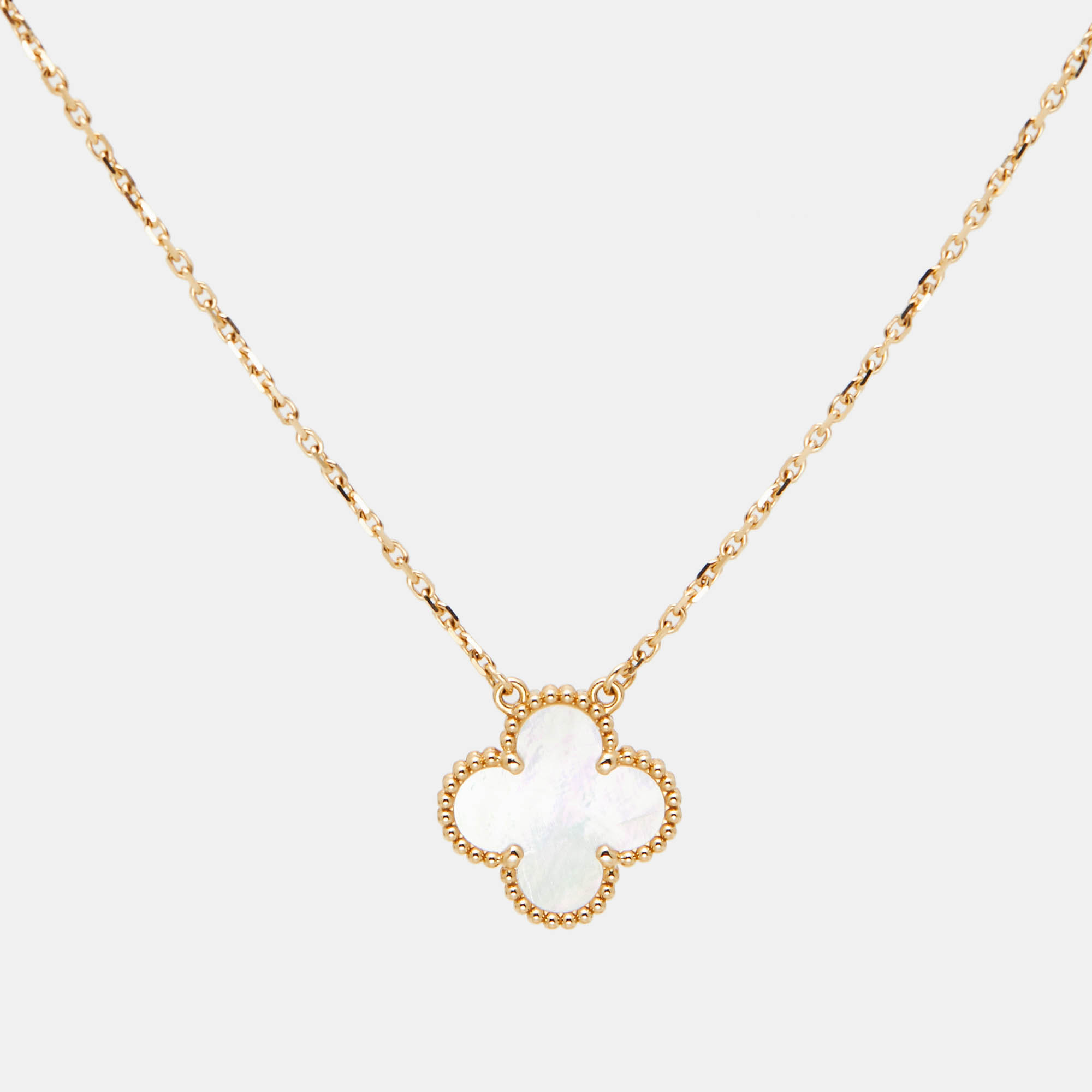 Van Cleef & Arpels Vintage Alhambra Mother of Pearl 18k Yellow Gold Necklace 