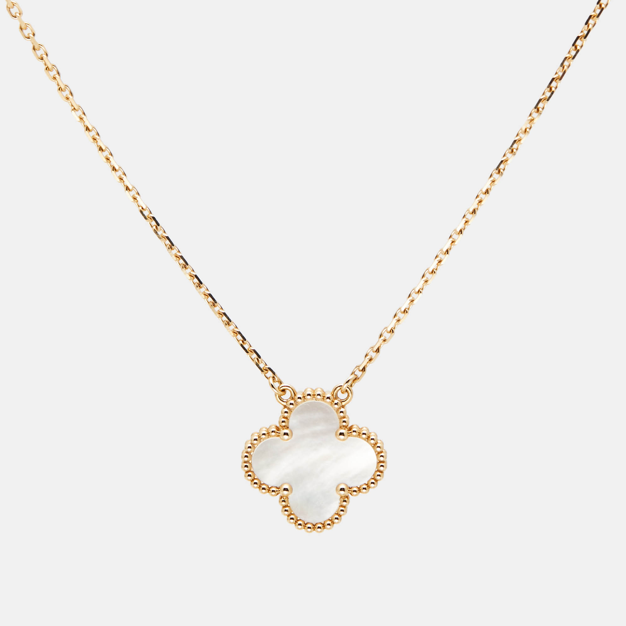 Van Cleef & Arpels Vintage Alhambra Mother of Pearl 18k Yellow Gold Necklace 