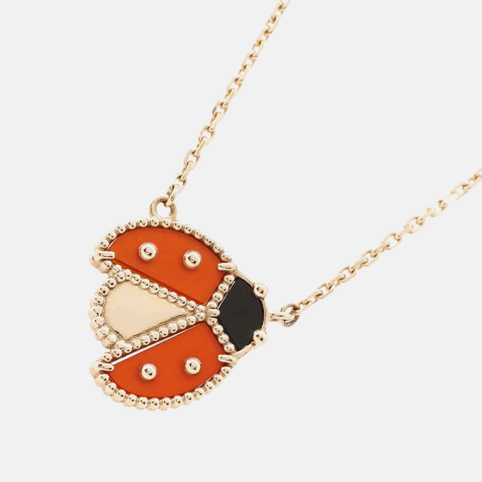 

Van Cleef & Arpels 18K Pink Gold Lucky Spring Pendant Open Wing Lady Bug Pendant Necklace