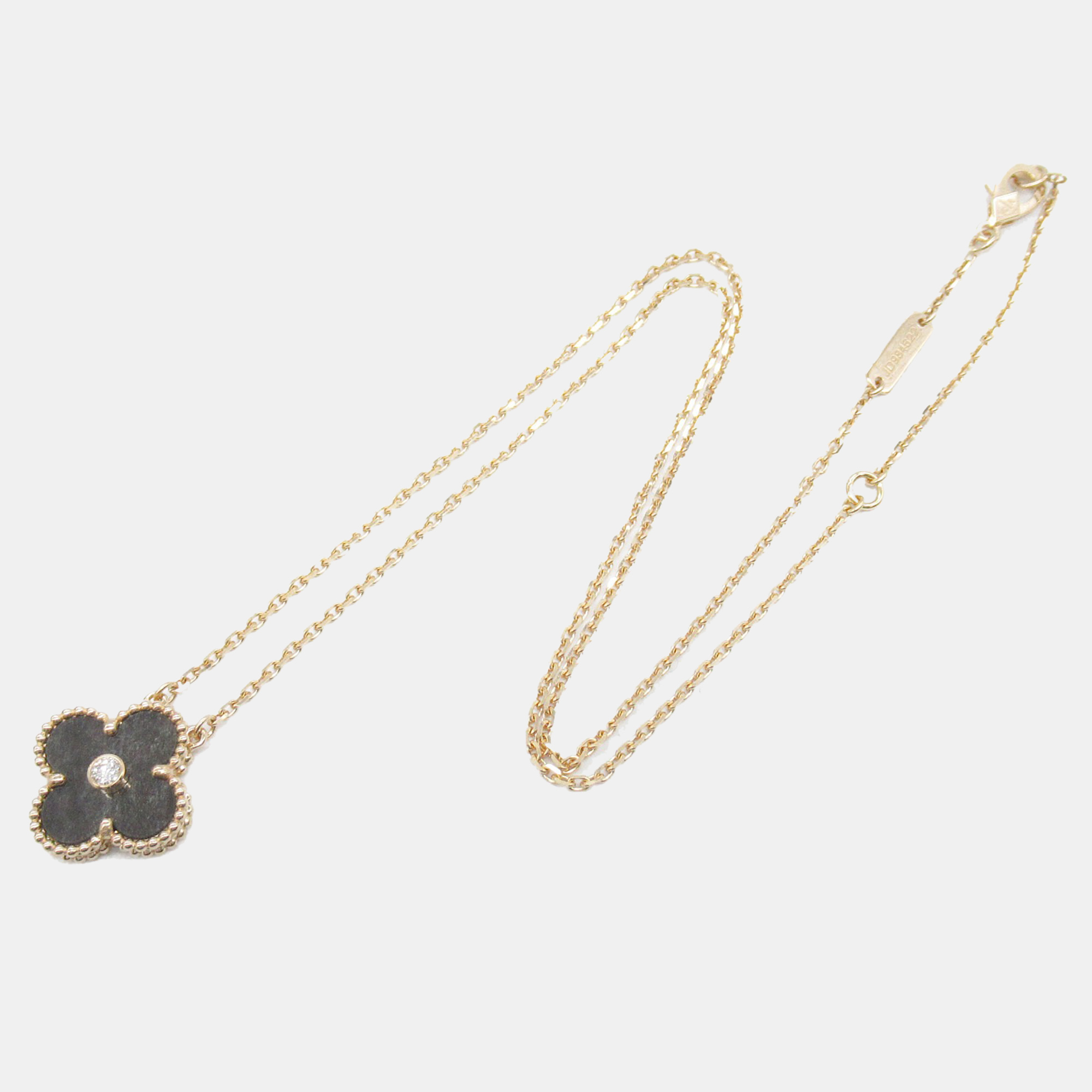 Van Cleef & Arpels 18K Rose Gold and Diamond Holiday Limited Edition Obsidian Vintage Alhambra Pendant Necklace 