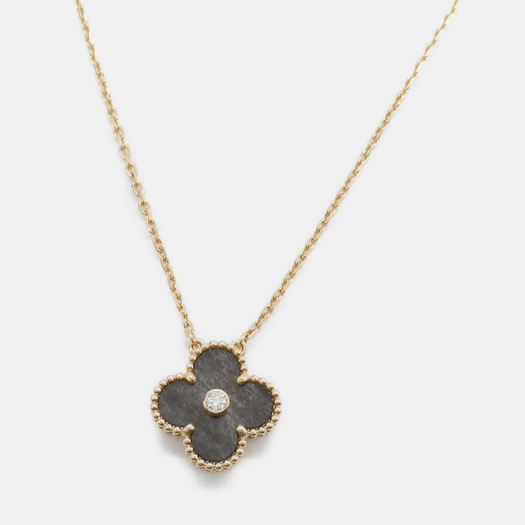 

Van Cleef & Arpels 18K Rose Gold and Diamond Holiday Limited Edition Obsidian Vintage Alhambra Pendant Necklace