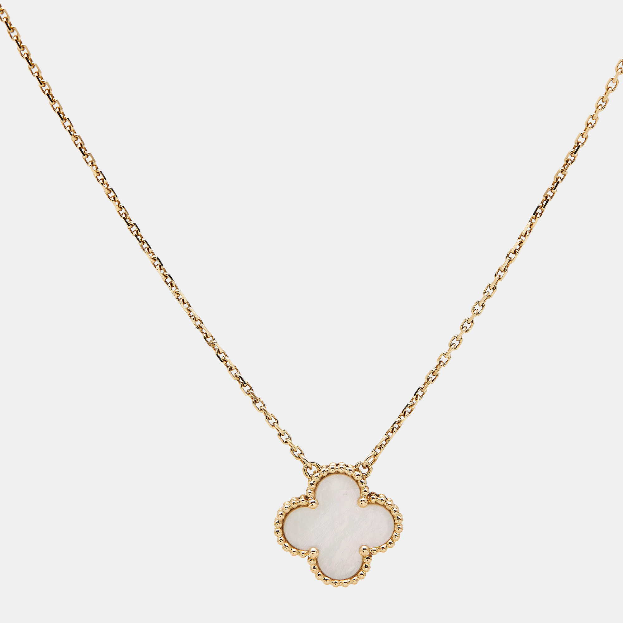 Van Cleef & Arpels Vintage Alhambra Mother of Pearl 18k Yellow Gold Necklace 